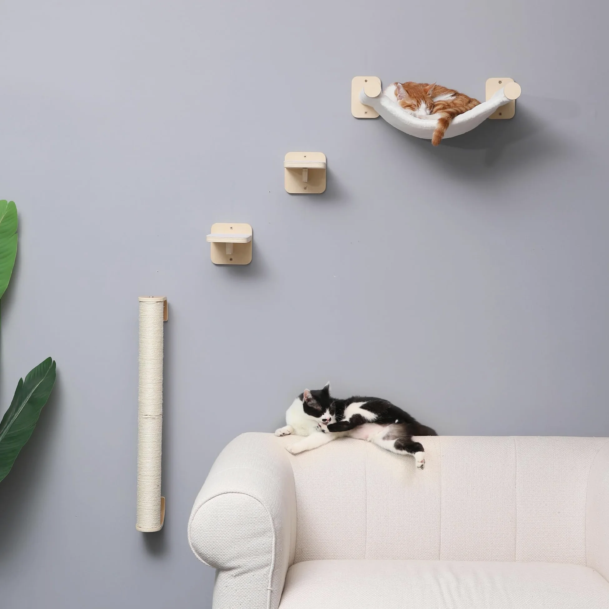 FUKUMARU Tiragraffi per Gatti da Parete, (L:71cm) Palo in Corda di Sisal Naturale a Muro per Gattini, Solido Albero per Arrampicare per Gatti Domestici.
