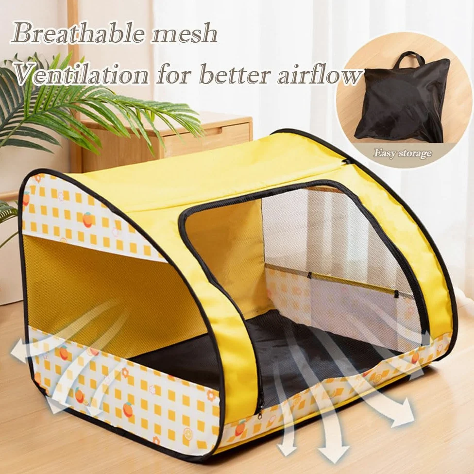 Box portatile per animali domestici, box pieghevole per gatti, multifunzionale, con cerniera, box per cuccioli, gabbia per animali domestici, per uso interno ed esterno in viaggio (giallo, L, 1)