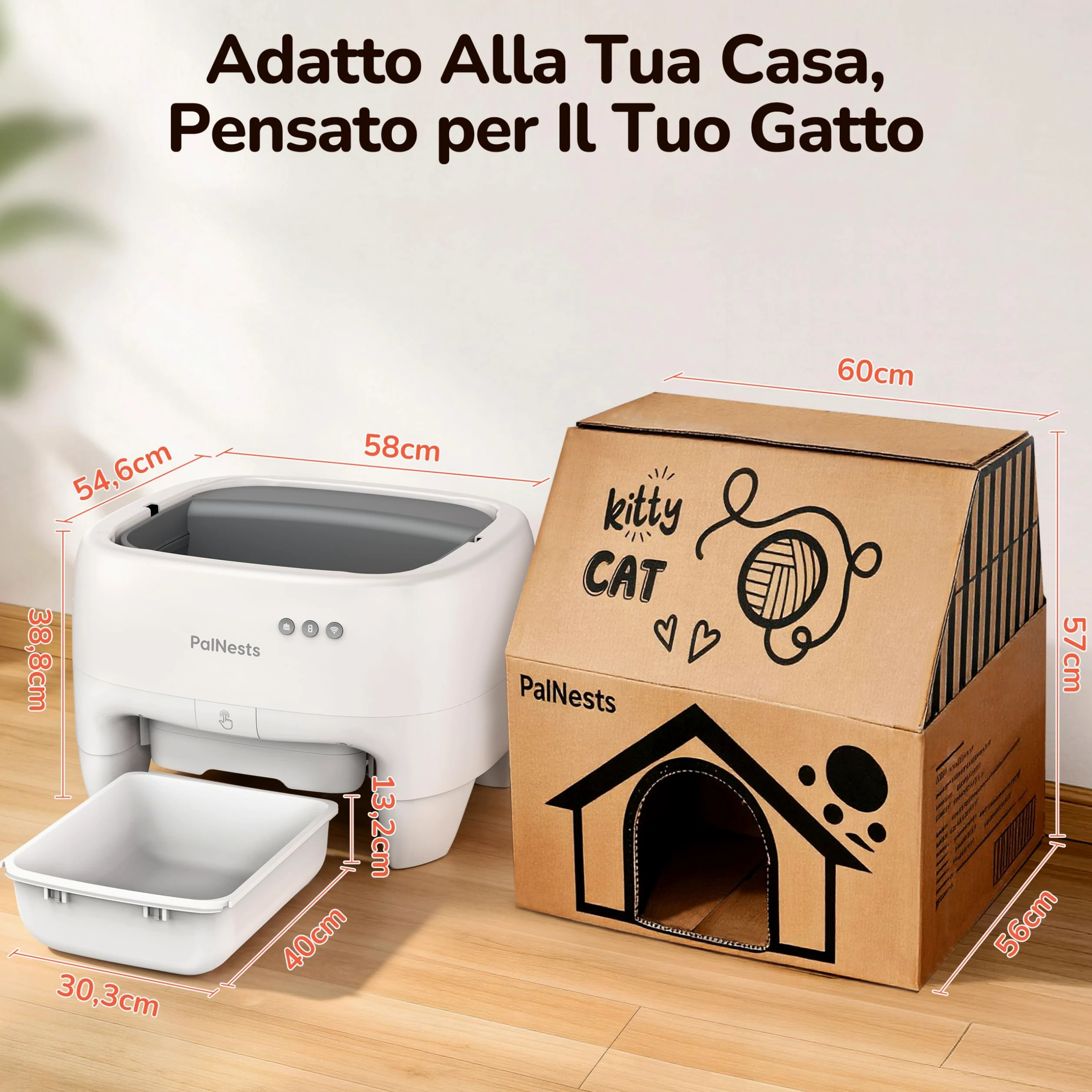 Lettiera Gatto Autopulente, Lettiera Automatica per Gatti Sicurezza Anti-Pizzicamento, Design Aperto con Ingresso dall'Alto per Gatti Grandi e Multipli, Controllo APP, Deodorizzazione, Bianco