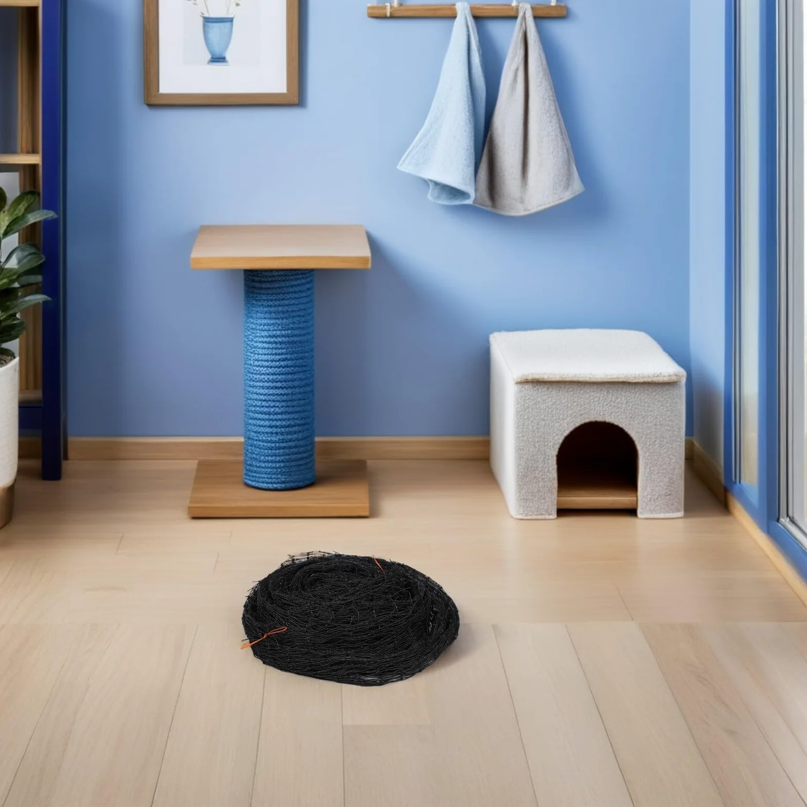Rete di Sicurezza per Gatti Balcone Anti-caduta 9, 8x13, 1ft Nero | Pe Filo D’acciaio, per Patio Esterni, Barriera per Gatti e Cani di Piccola Taglia, Resistente alle Intemperie