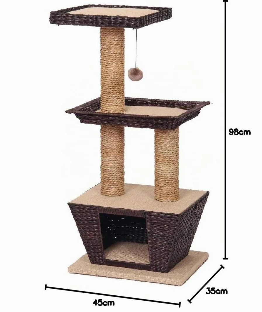Croci Natural Betulla - Tiragraffi per gatti adulti, con materiali naturali, con cuccia per gatti, sedute, cuscini, parti graffiabili, 45x35x98,5 cm