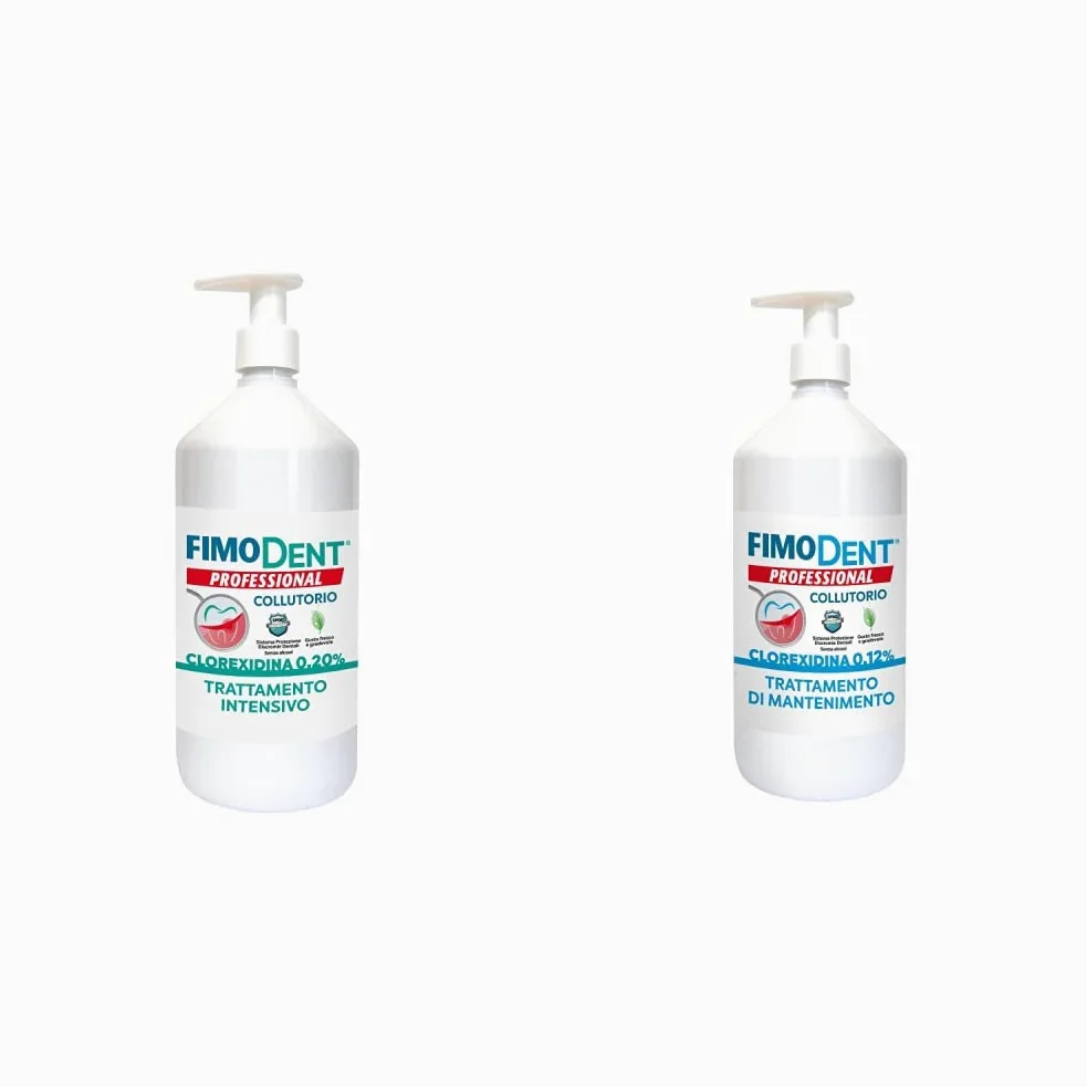 Fimodent Collutorio - Clorexidina 0.20% con SPDD e gradevole gusto menta - 1000mL con dispenser. & Collutorio - Clorexidina 0.12% con SPDD e gradevole gusto menta - 1000mL con dispenser.