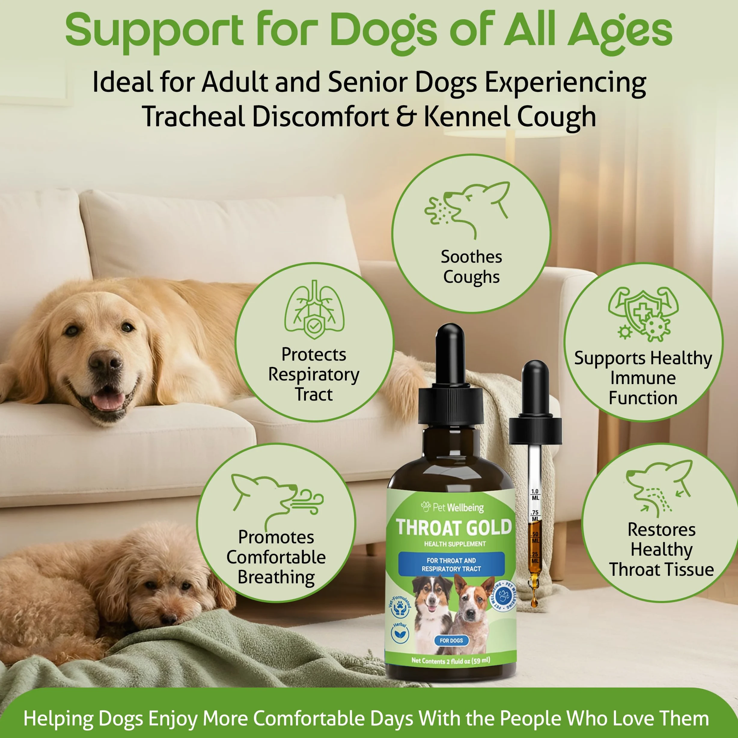 Pet Wellbeing Oro Gola per I Cani - La Tosse A Base di Erbe Naturali, La Gola E Il Supporto Respiratorio per I Cani -