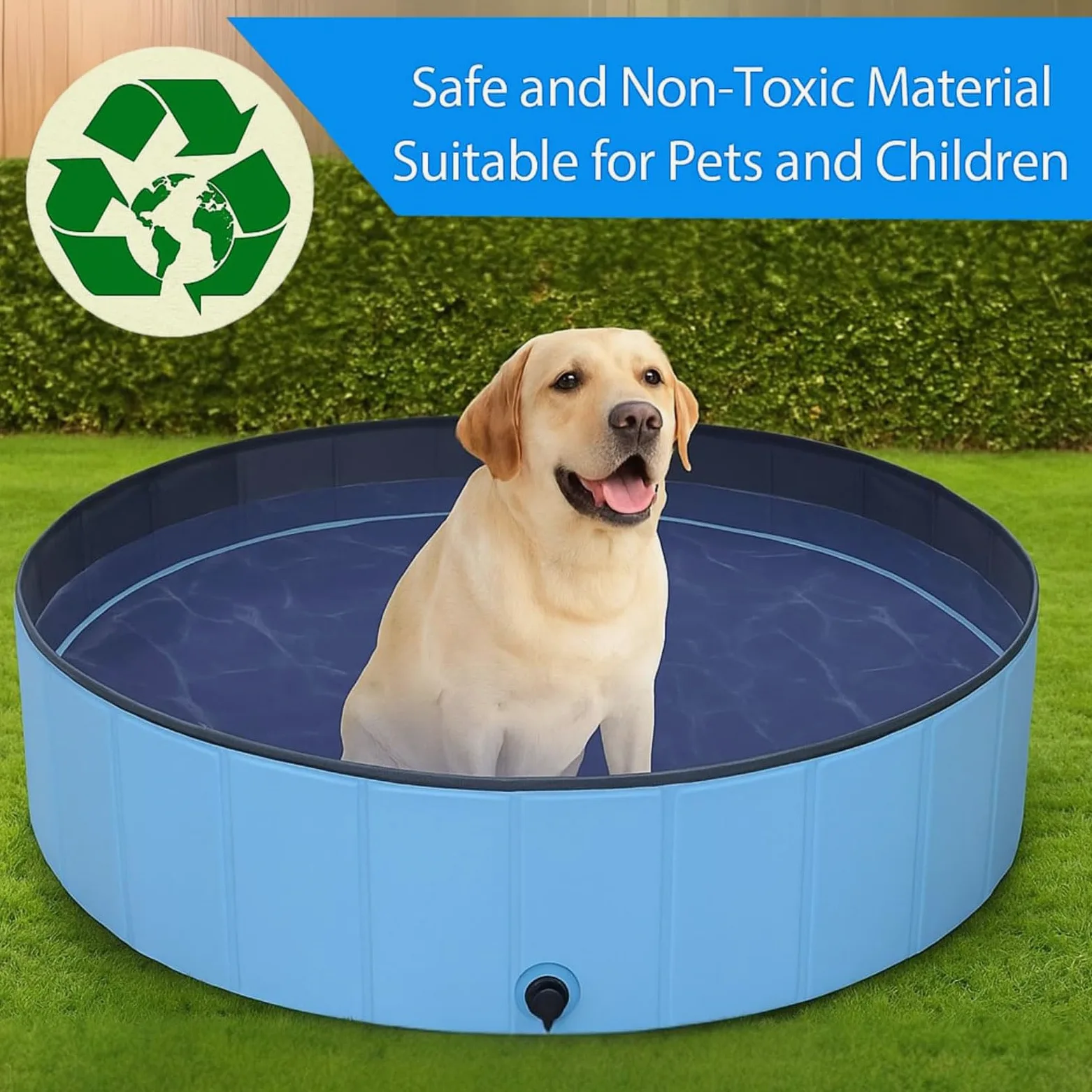 Piscina per Cani Piscina Pieghevole Non Gonfiabile in PVC Vasca Portatile Interattiva con Scarico Grande Vasca Rigida e Rotonda per Cani Gatti Cuccioli Animali 160 * 30CM