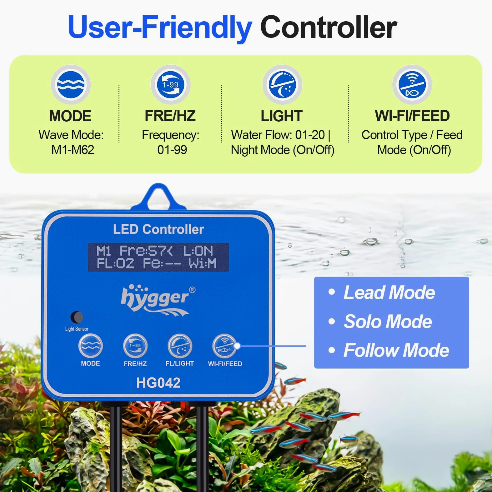hygger 10W Potente generatore di onde per acquari, Powerhead DC magnetico, pompa di circolazione regolabile con controller esterno, per 30-90 galloni in acqua dolce e salata, 2100 GPH