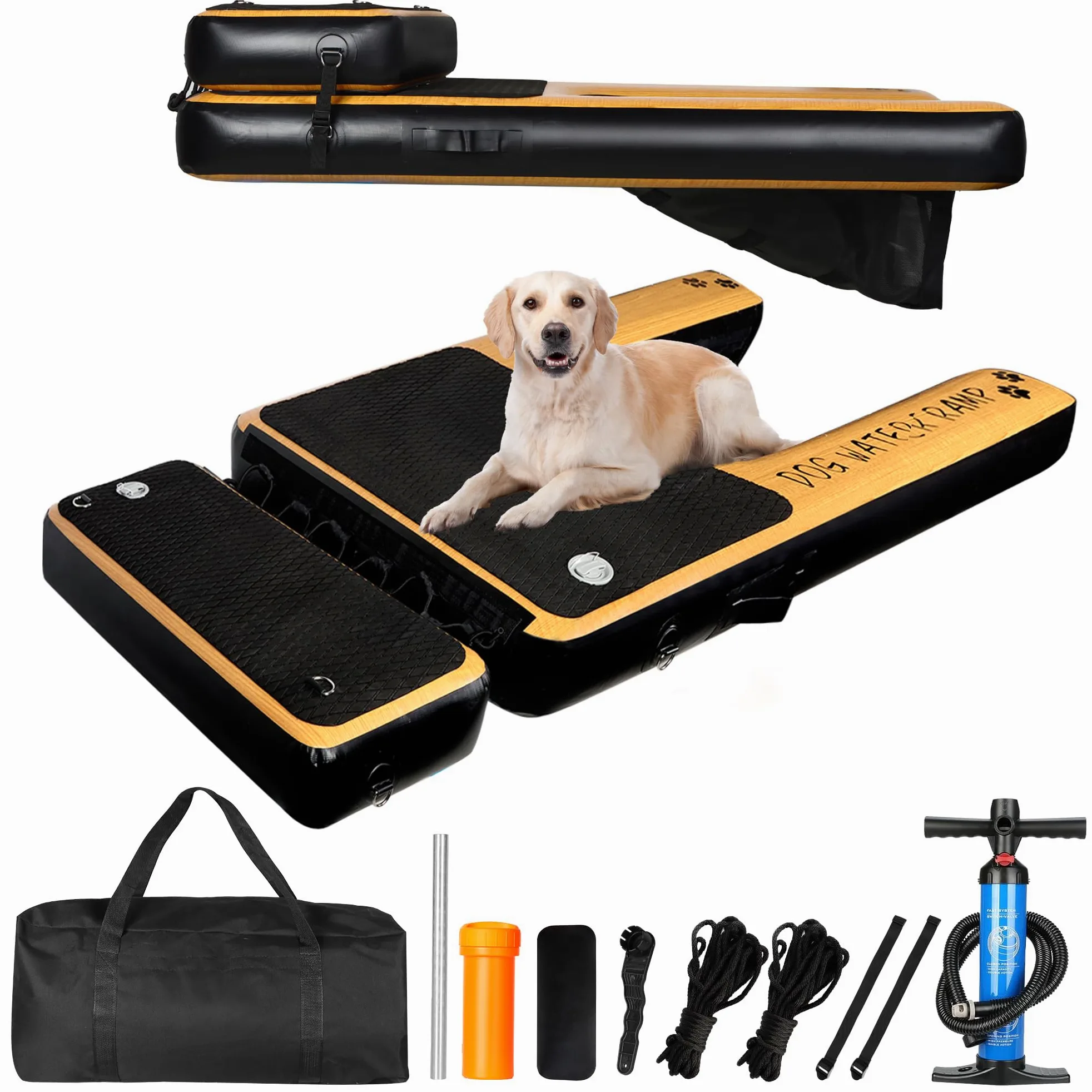 Rampa d'acqua per cani, a doppio strato, extra large, gonfiabile, per piscine, cuccioli, antiscivolo, per barche e banchine per cani fino a 100 kg