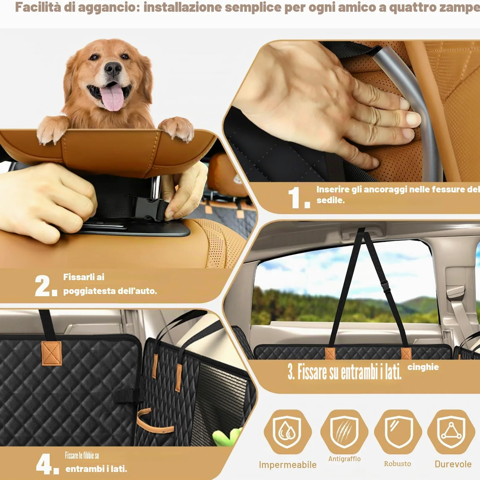 Lekeinchi Coprisedile Auto per Cani, Estensore Telo Auto per Cani Sedile Posteriore con 6 Tavole in Legno Duro e Cinture di Sicurezza, Impermeabile, Antigraffio per Auto, SUV, Nero