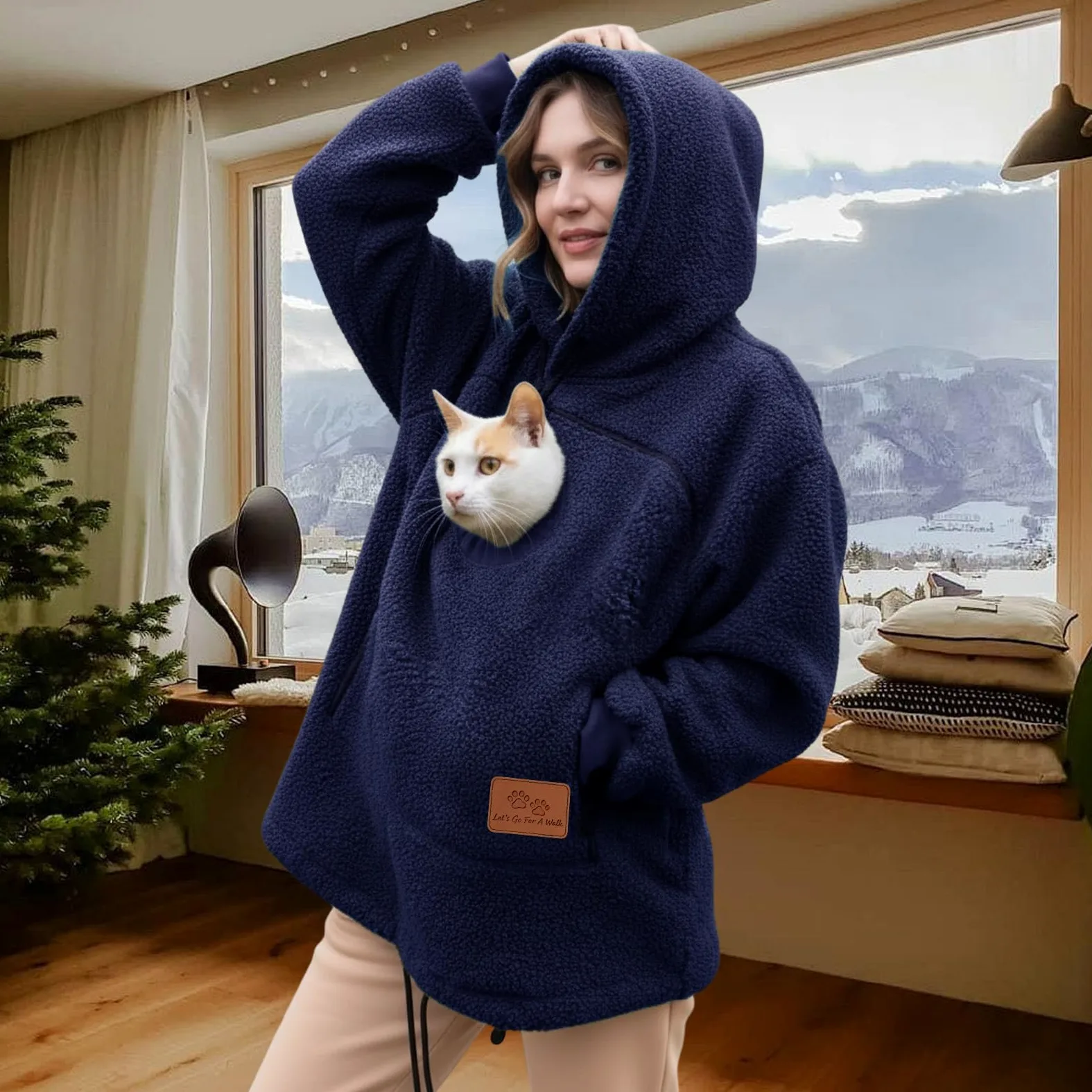 Generico Felpa con Cappuccio for Marsupio for Cani E Gatti con Cerniera, Tasca A Marsupio, Felpa con Cappuccio for Trasportino for Animali, Felpe Calde E Sciolte(Navy Blue,3X-Large)
