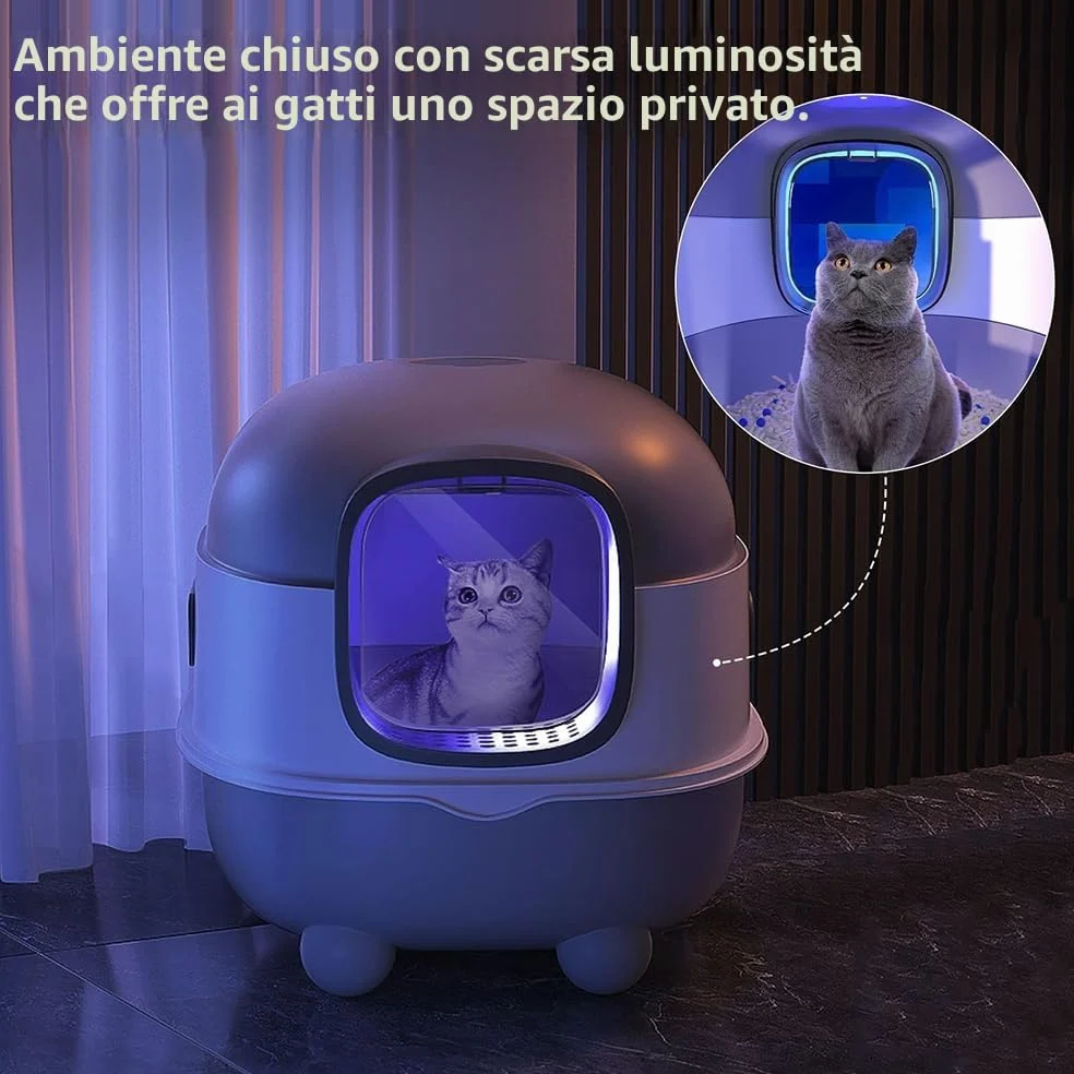 Lettiera per Gatti, Toilette, con Kit di Deodorizzazione & Telecomando di Disinfezione Automatica UV, Funzione Autopulente. (40 * 39 * 56 cm, Grigio)