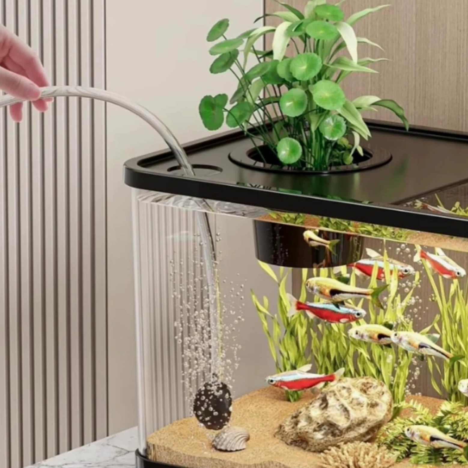 Kit Acquario Piccolo Acquario per Pesci Betta e Principianti, Vasca decorativa Silenziosa per Tartarughe e Animali Acquatici, Acquario da Scrivania Trasparente