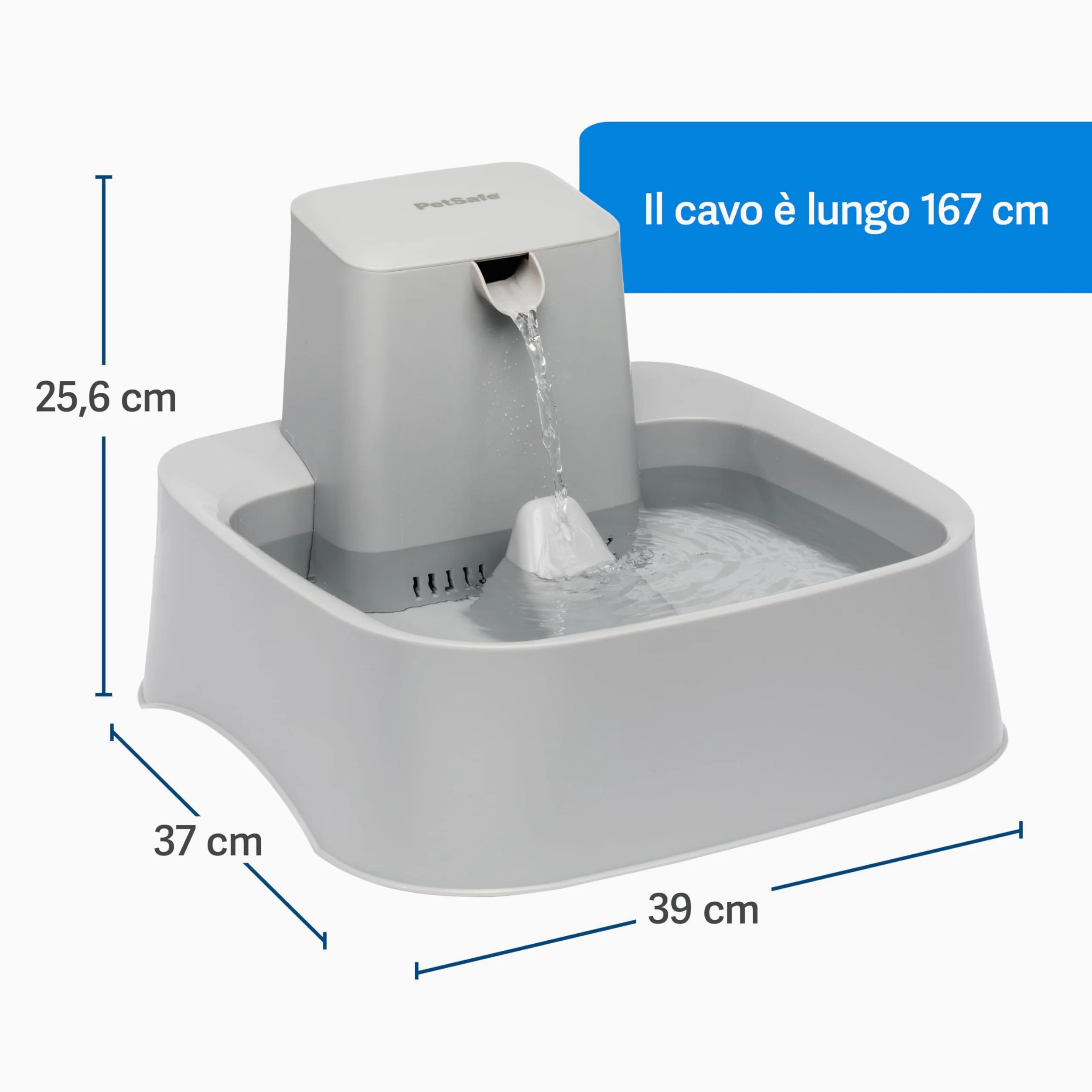 PetSafe Drinkwell - Fontana per Bere per Cani e Gatti con Ampia Superficie di Abbeveraggio, Struttura Pensata per Baffi Sensibili e Capacità di 7,5 Litri