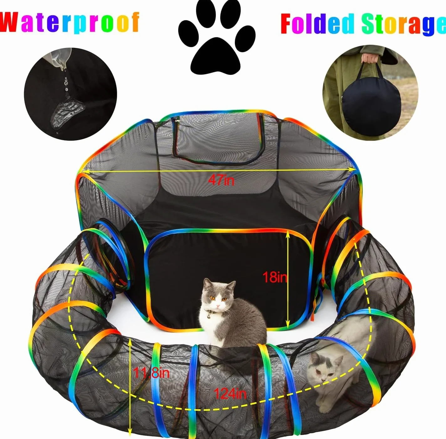 Grande Tunnel per Animali Domestici Pieghevole da Esterno - Tenda Portatile per Gatti, Conigli, Cuccioli con Recinzioni