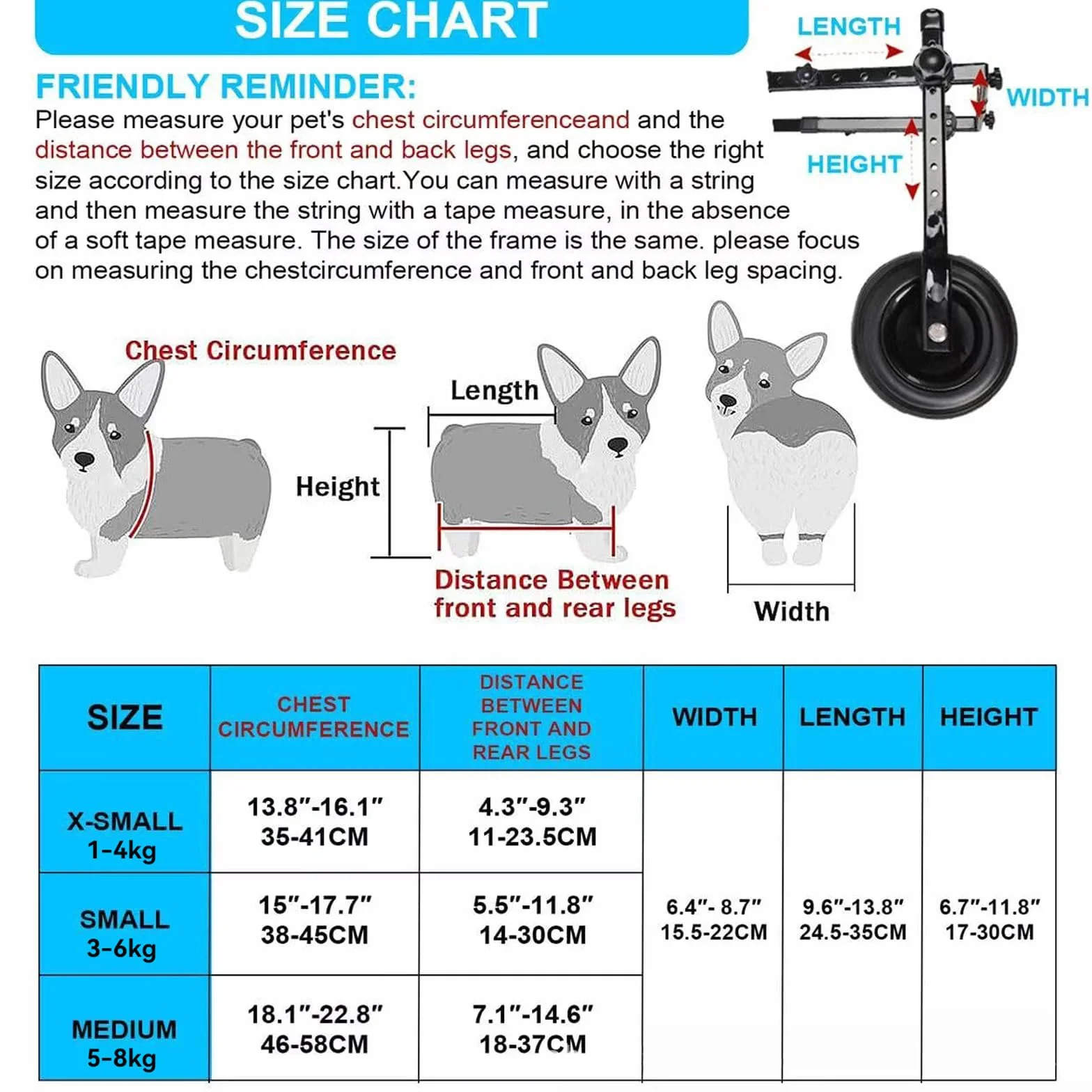 Carrello Cani Disabili Sedia a Rotelle per Cani con Supporto Completo A 2 Ruote, per Tutore per Gambe, Sedia A Rotelle per Esercizi per Animali DisabiliBlue,XS