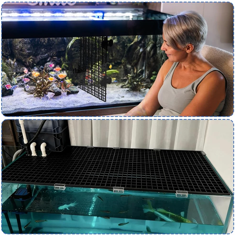 12 piastre isolanti in plastica per il fondo dell'acquario con 20 griglie divisorie, 20 fascette per cavi, 6 sacchetti di fibbie per piastre e 32 supporti di copertura