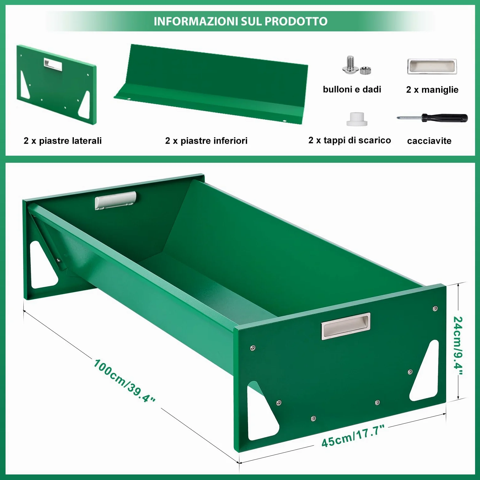 Mangiatoia Cavalli Acciaio Zincato 100cm Grande Capacità Attrezzature per Allevamento Resistente Facile da Pulire Mangiatoia per Bovini per Capre Bovini Maiali Bovini Capannoni di Allevamenti