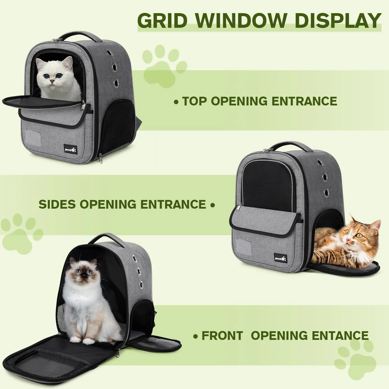 Pecute Zaino Trasportino per Cani e Gatti, Borsa Leggera ed Elegante con Tasche Portaoggetti, Zaino Traspirante in Grigio - Ottimo Regalo per i proprietari di Animali Domestici,Grigio
