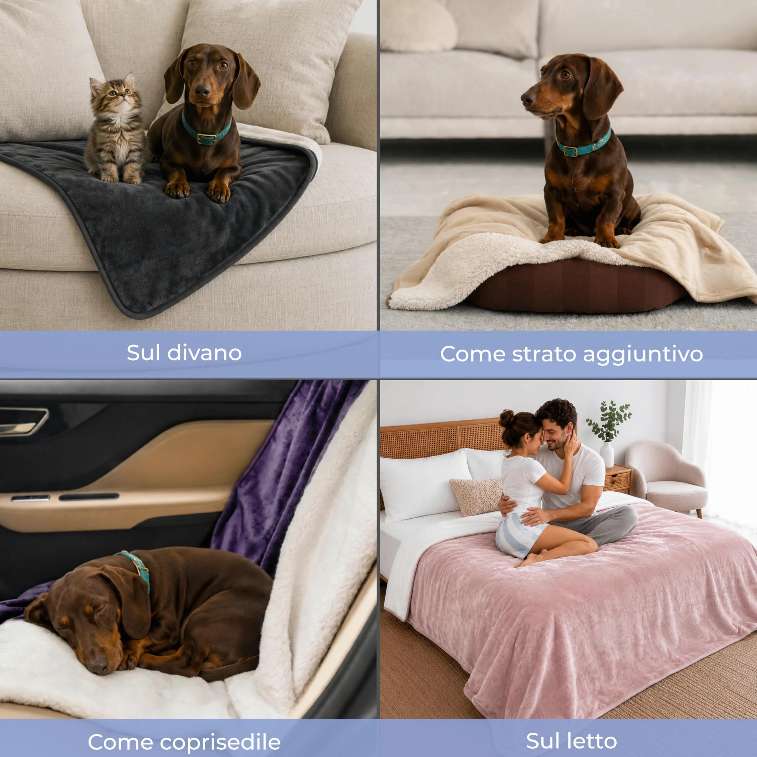 Twinzen Coperta Impermeabile per Cani 127x152 cm Grigio Scuro - Copridivano e Copriletto Reversibile in Pile Sherpa - Telo Impermeabile per Letto o Divano Lavabile