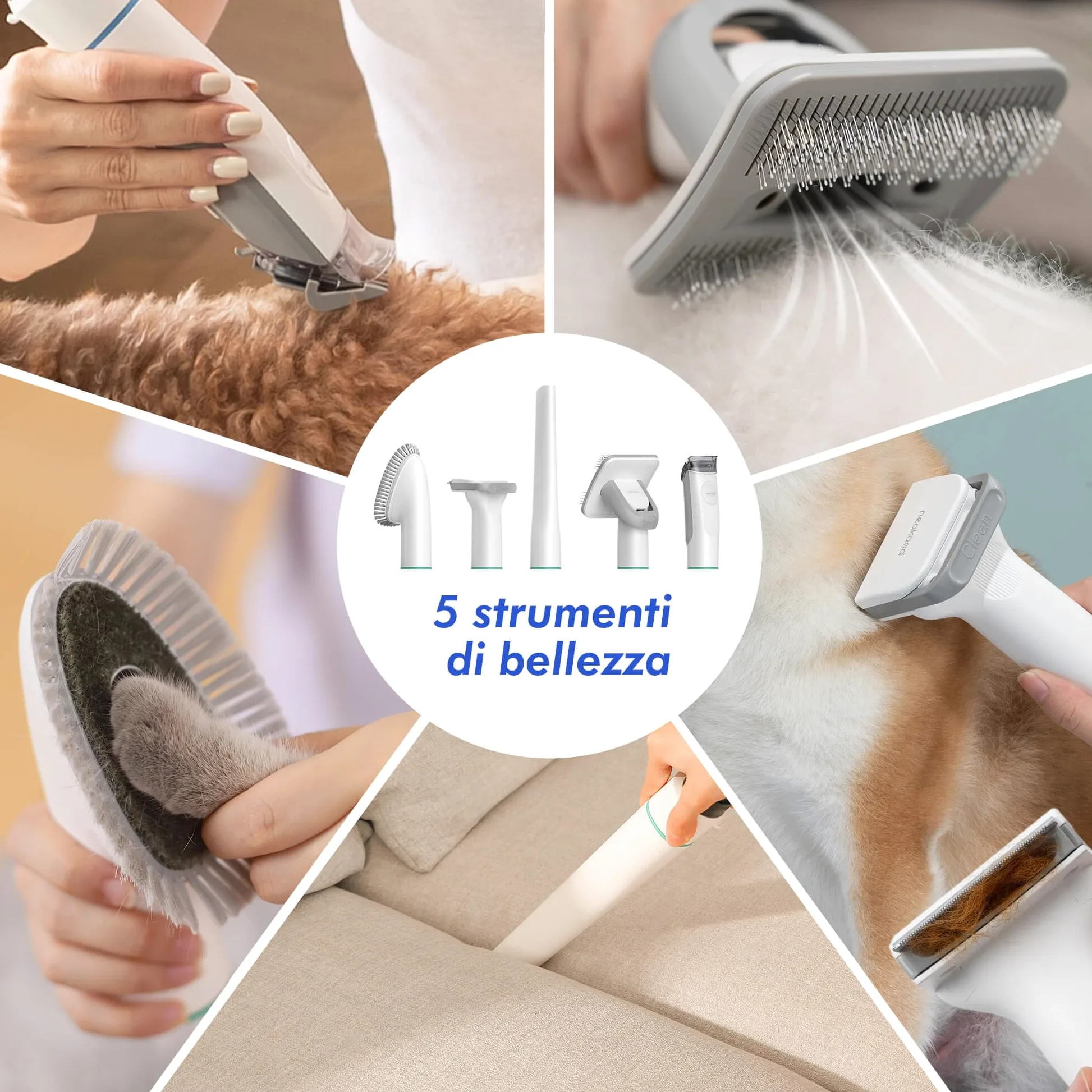Neakasa P1 PRO Kit per toelettatura e aspirazione a Vuoto per Animali Domestici, Tosatrice per Cani e Gatto Pelo Lungo Professionale (Bianco)