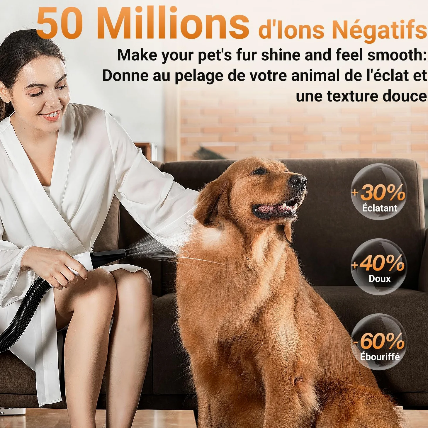 LIGIANT P40 Asciugacapelli per Cani Blower, Ultra Silenzioso (40 Db modalità Gatto), 3 Bocchette in 1, velocità & Temperatura Regolabili, Tecnologia a Ioni Negativi, Compatto e per Cani e Gatti