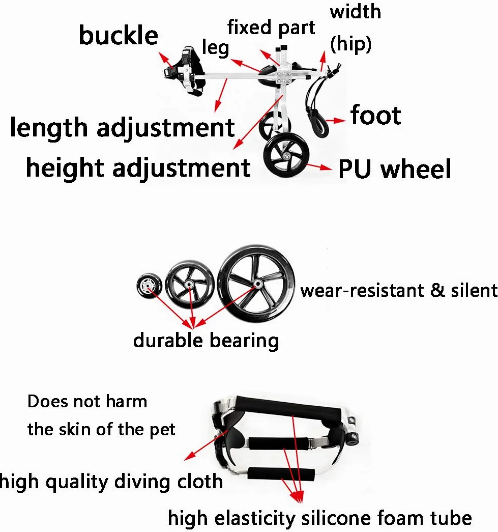 Sedia a Rotelle per Cani Disabile Regolabile Carrellino per Cani, Peso 1~60 kg, Riabilitazione per Gambe Posteriori/Zampa Posteriore, per Cane e Gatto, 2 Ruote, Dog Cat Wheelchair