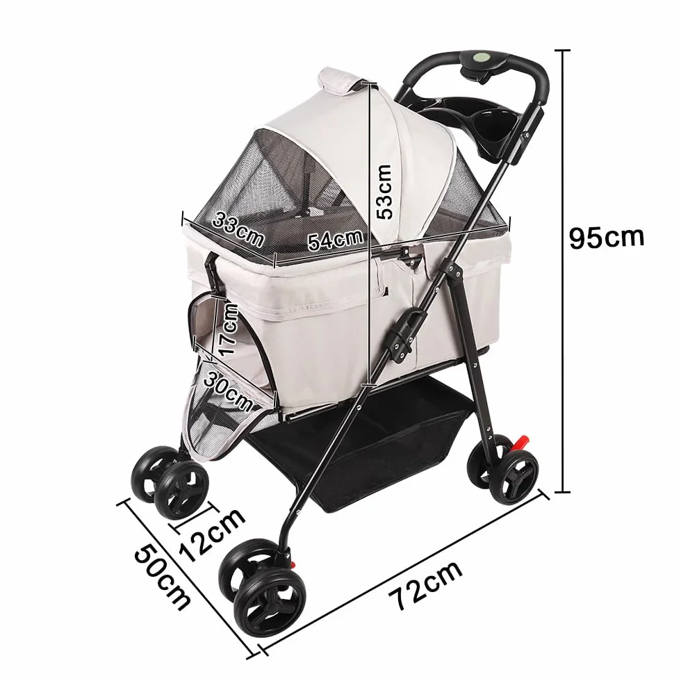 Passeggino per cani 3 in 1,Passeggino Buggy pieghevole animali carrello pieghevole cane gatto portabicchieri cestino portaoggetti incluso ruote con freno tessuto 600D Oxford acciaio