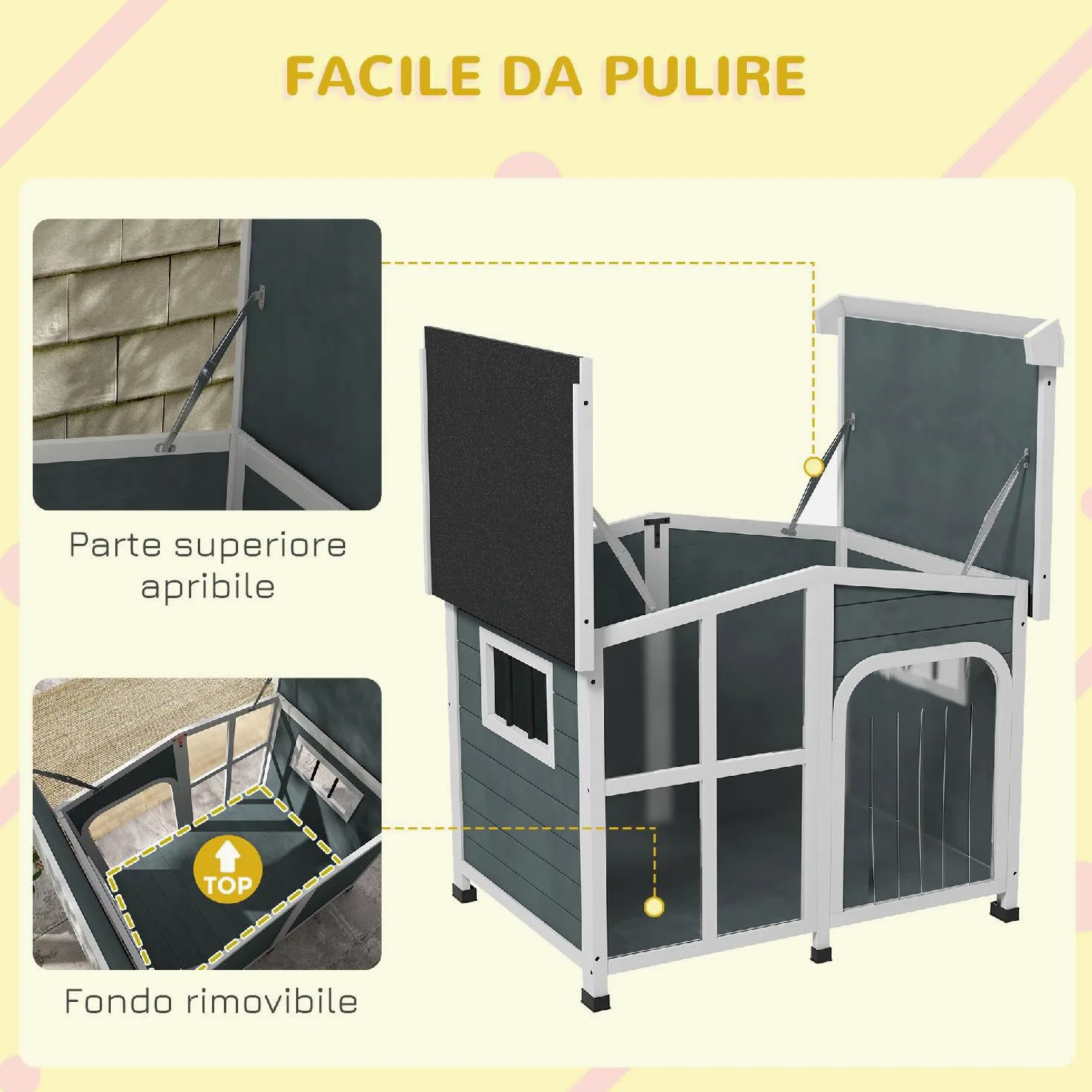 Cuccia Cane Taglia Media da Esterno con Tetto Apribile in Legno 101x66.5x70.5 cm Grigio