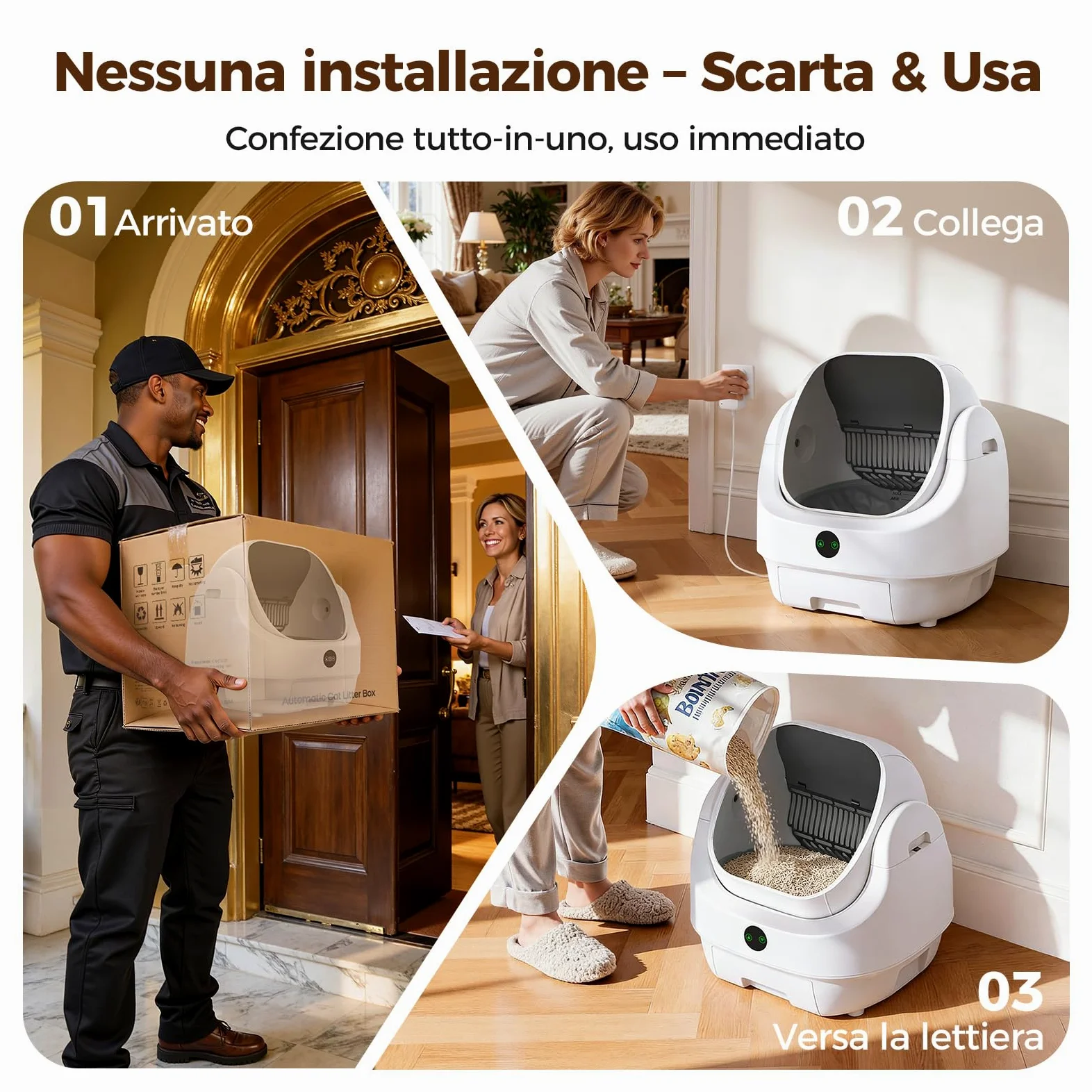Lettiera Gatto Autopulente Aperta, Ellenpent Lettiera Automatica Silenziosa per Gatti Grandi Antiodore, Cassetta per Gatti Abilitata WiFi Controllo APP&Sicurezza, Ideale per Famiglie con Più Gatti