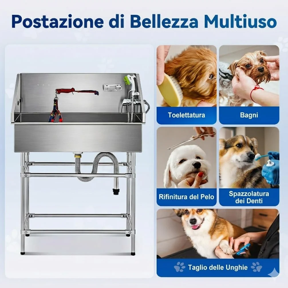 CO-Z 86 cm Vasca da Bagno per Cani Extra Elevata Altezza 120 cm, Vasca Toelettatura Professionale per Animali Domestici con Spruzzatore, Doccia per Toelettatura in Acciaio Inossidabile capacità 80 kg