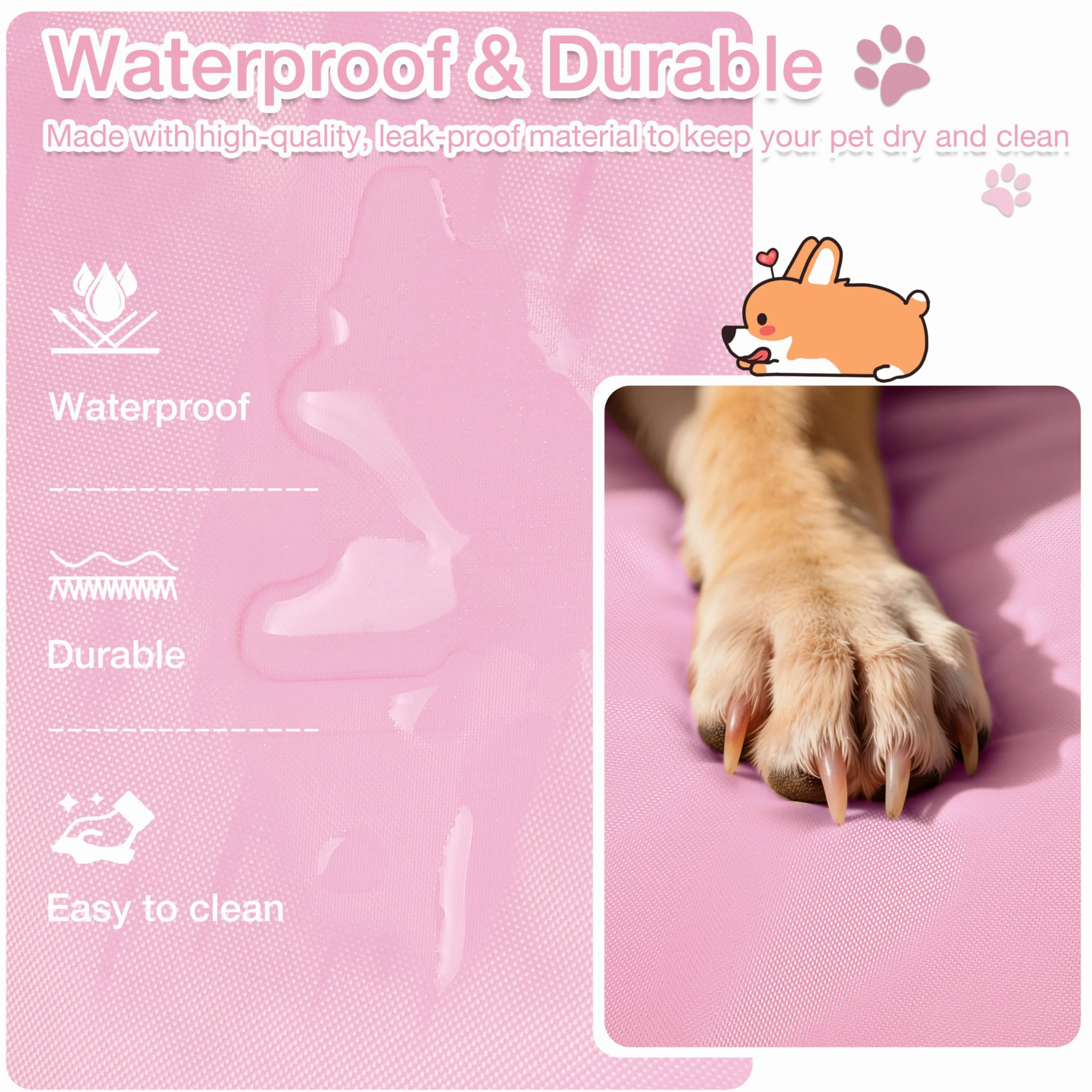 Coperta Impermeabile per Cani da Viaggio 80 x 60 cm, Tappetino per Cani da Esterno, Cuscino Lavabile per Cani da Portare Via, Letto Pieghevole per Cani da Viaggio, Auto, Campeggio, Rosa