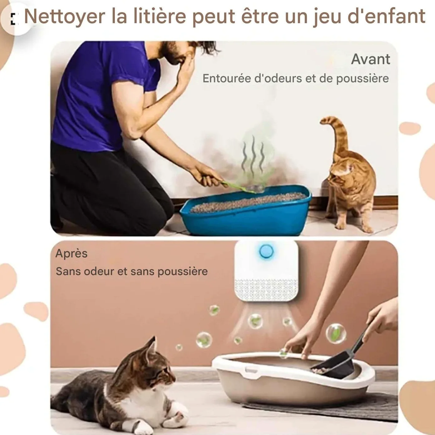 Neutralizzatore Di Odori Lettiera Assorbitore Di Controllo Odori Sicuro | Eliminatore Di Odori Per Lettiera Con Sensore Automatico per Casa Bagno Armadio Lavanderia Interno Esterno Pavimento