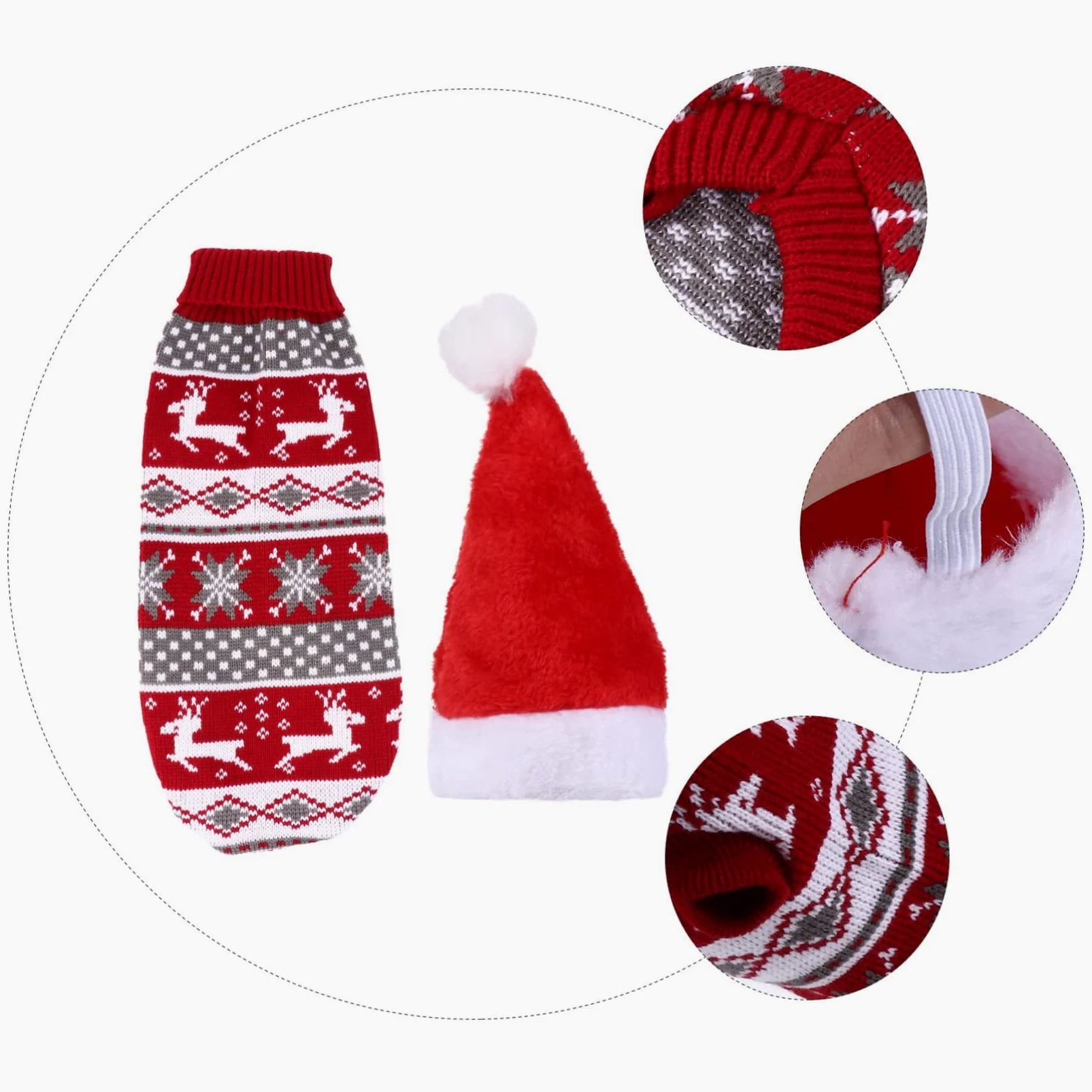 HMJGDHX 2 Pezzi di Renne per Animali Domestici Maglione e Cappello Natalizi per Cani Caldi per Cuccioli per Abiti Natalizi per Animali Domestici e Occasioni Invernali