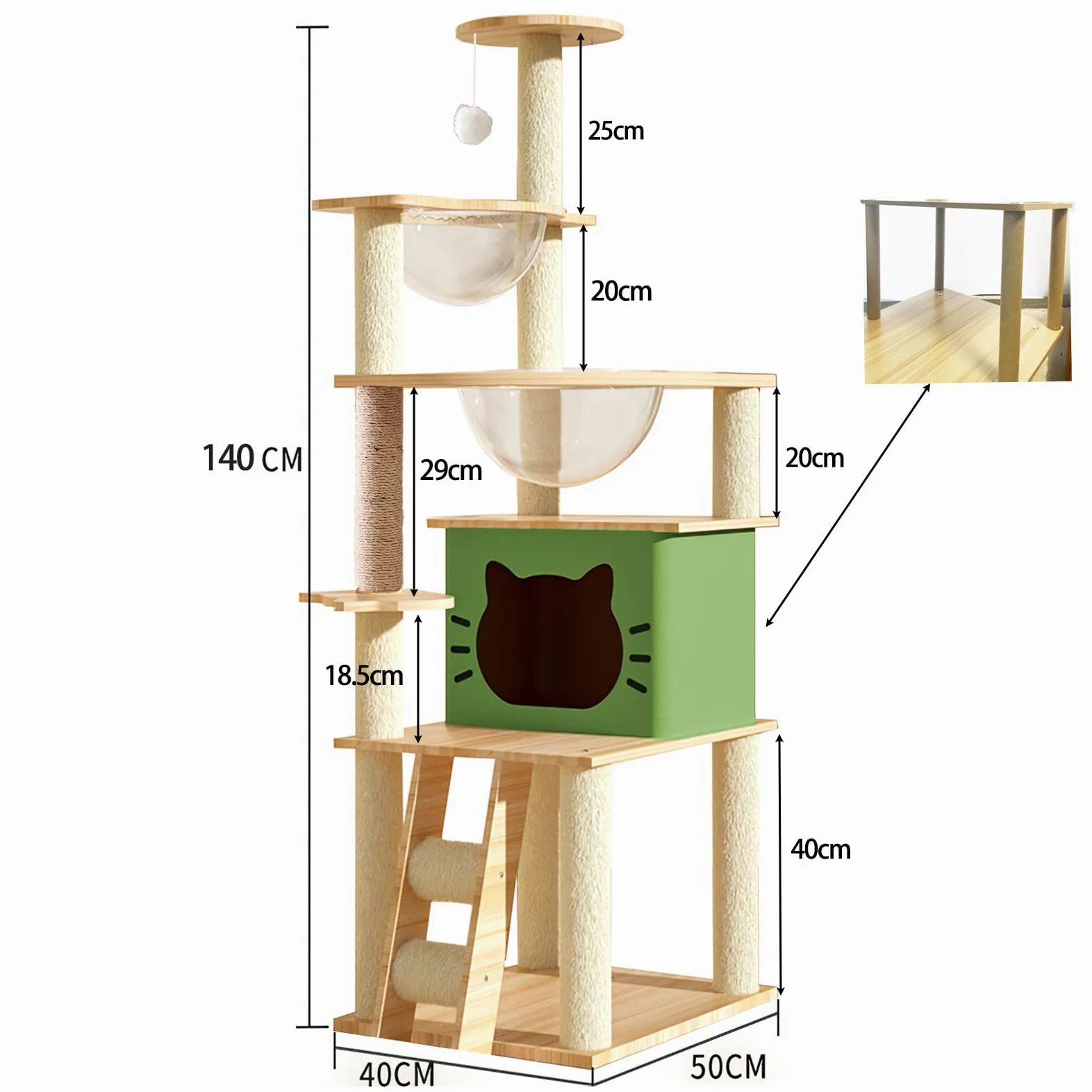 Tiragraffi per gatti,Con Cuccia gatto,2 Capsula spaziale trasparente,Gioco per Palla,Trespolo per Piattaforma,Scala per,Tiragraffi per gatti adulti(145CM)