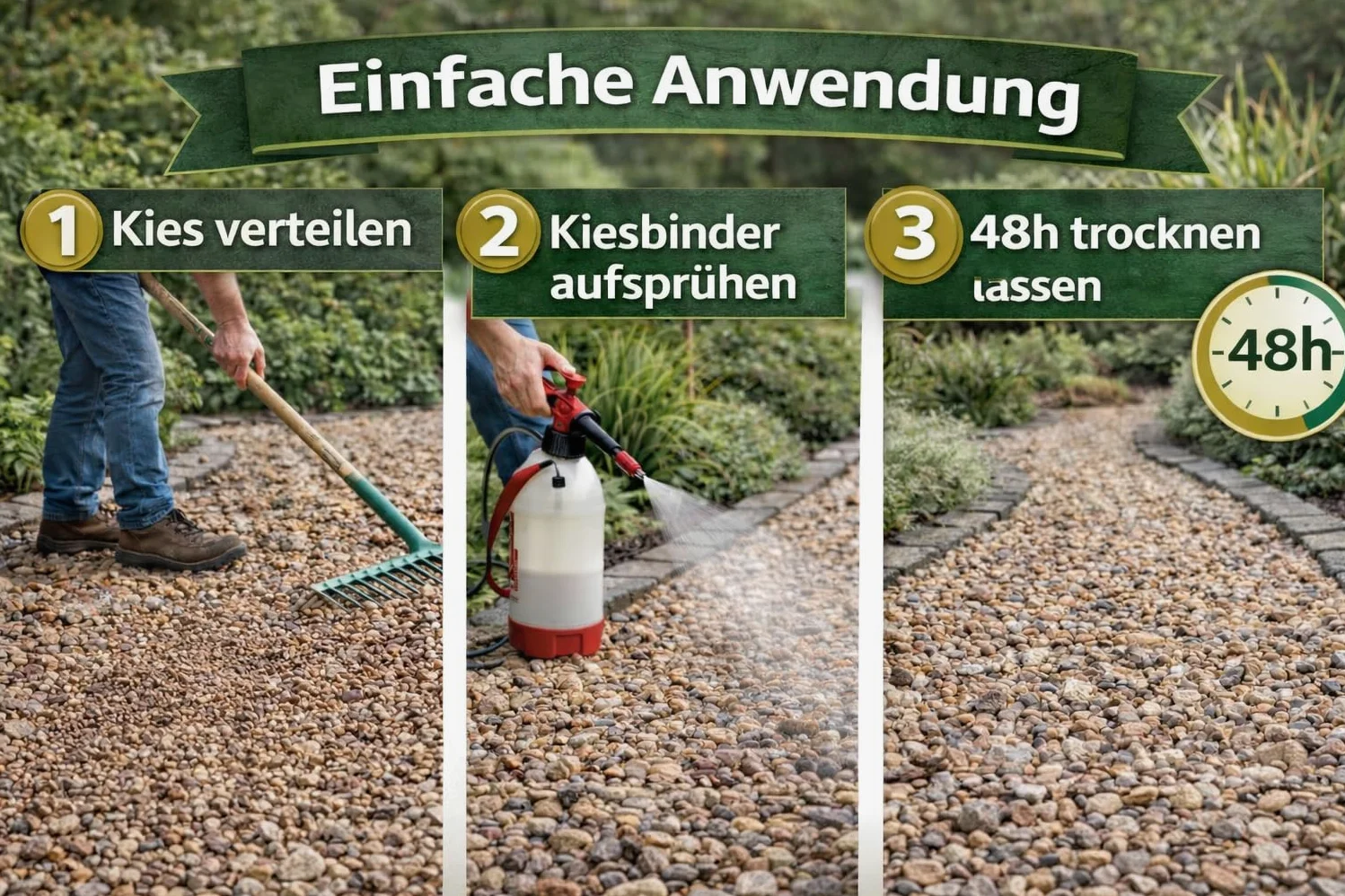Sigillante per ghiaia da 10 l, bloccante per ghiaia e ghiaia per sentieri da giardino, schegge e pietrisco – Divisorio permeabile all'acqua per superfici stabili di ghiaia, facile da usare