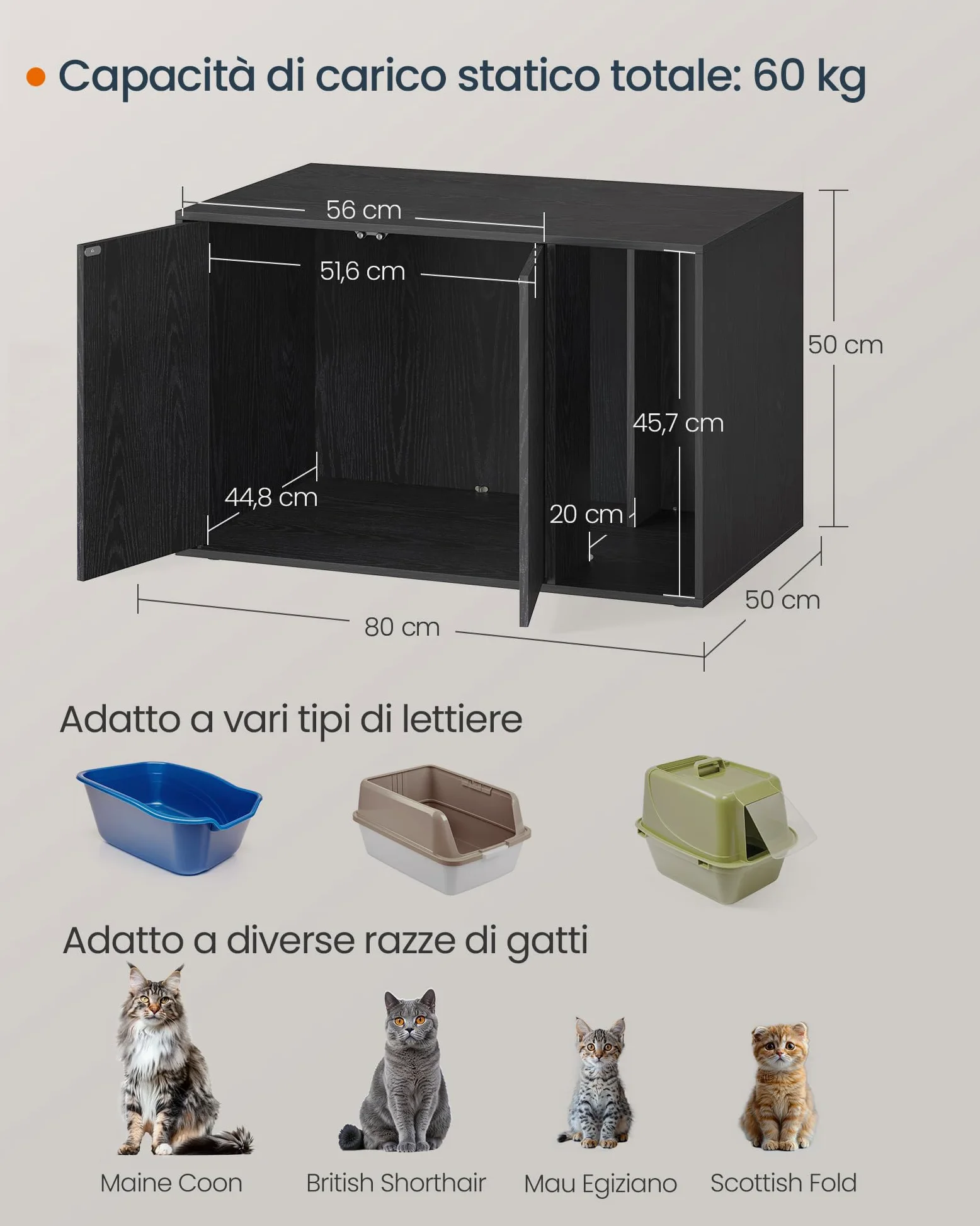 SONGMICS HOME Armadietto per Lettiera, Montaggio Rapido Senza Attrezzi Toolless, Casetta per Gatti Grandi, Porte a Spinta per Aprire, Tecnologia TOOLLESS, Nero Ebano PCL013B03
