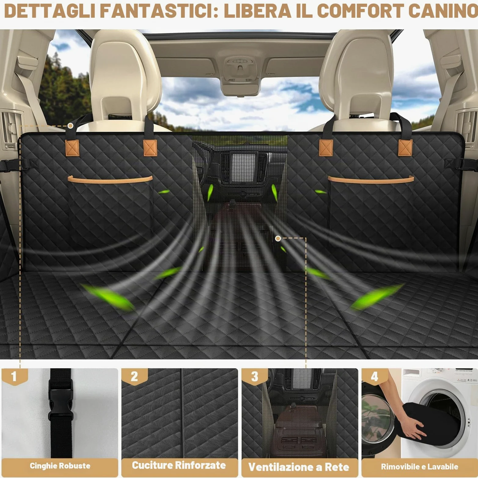 Lekeinchi Coprisedile Auto per Cani, Estensore Telo Auto per Cani Sedile Posteriore con 6 Tavole in Legno Duro e Cinture di Sicurezza, Impermeabile, Antigraffio per Auto, SUV, Nero