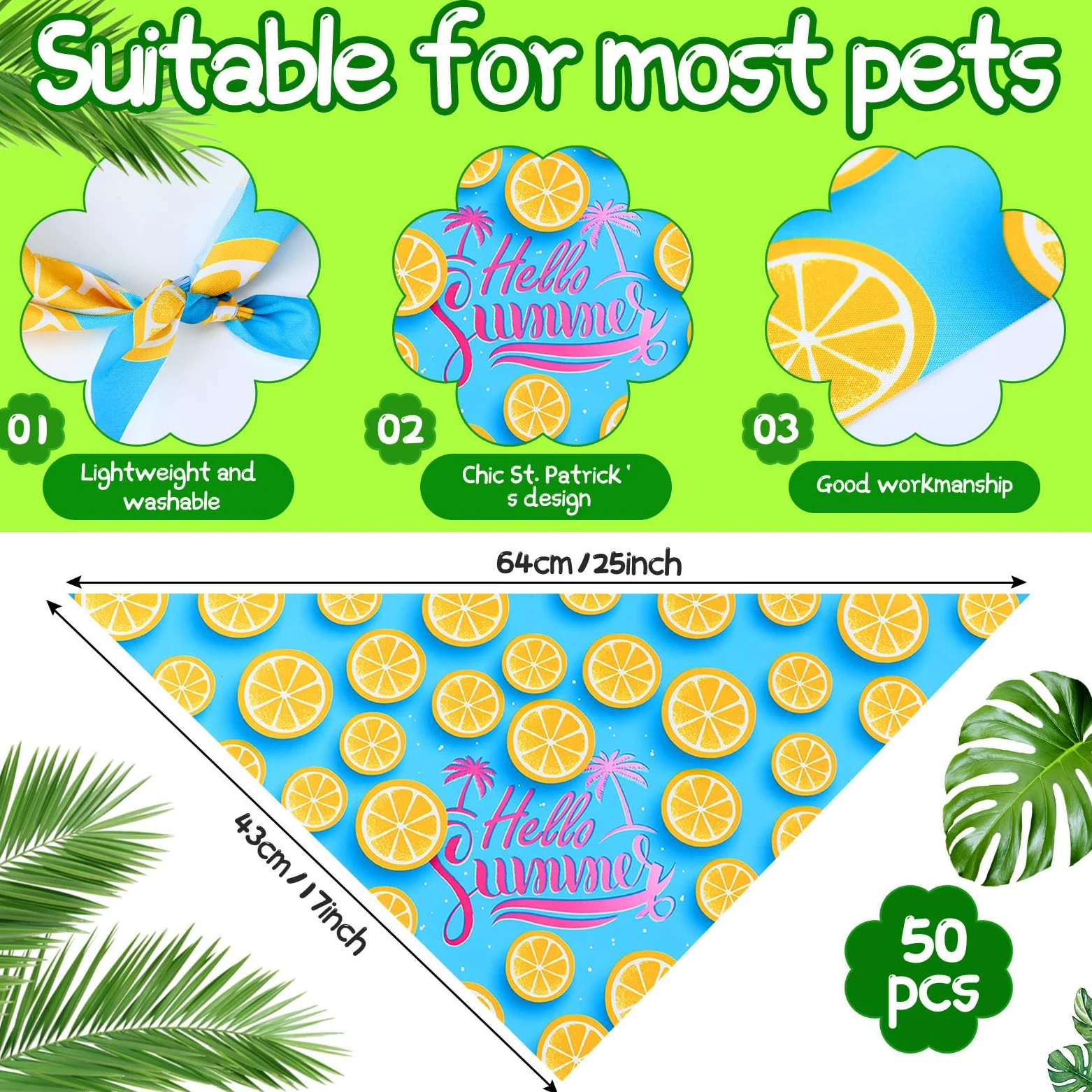 Chunful 50 bandane per cani per l'estate all'ingrosso bandane hawaiane bavaglino triangolo sciarpa per cani con motivo foglie di frutta fenicottero per l'estate accessori per animali domestici