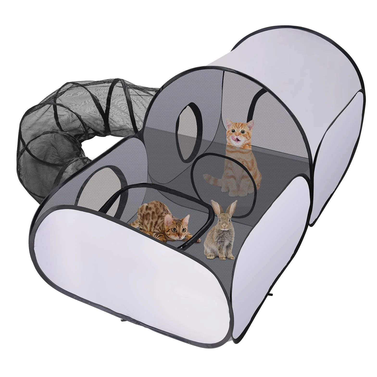 Box pieghevole per gatti con tunnel, box multifunzione con rete traspirante, tenda portatile per piccoli animali interni ed esterni, recinti e gabbie per esterni, S