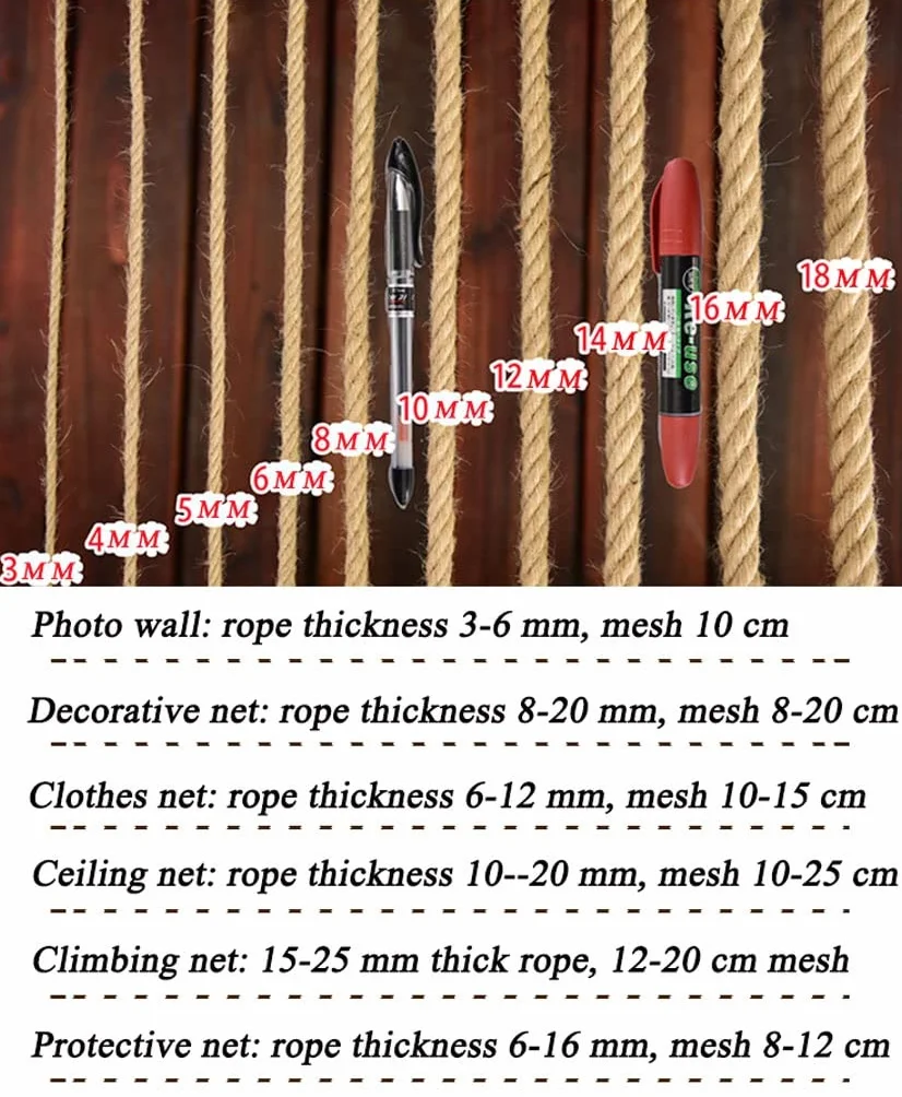 Rete di sicurezza per bambini per casa, balcone, scale, parco giochi, scala e ringhiera, resistente, rete anti-caduta in iuta naturale, rete di protezione per carico per camion e rimorchi