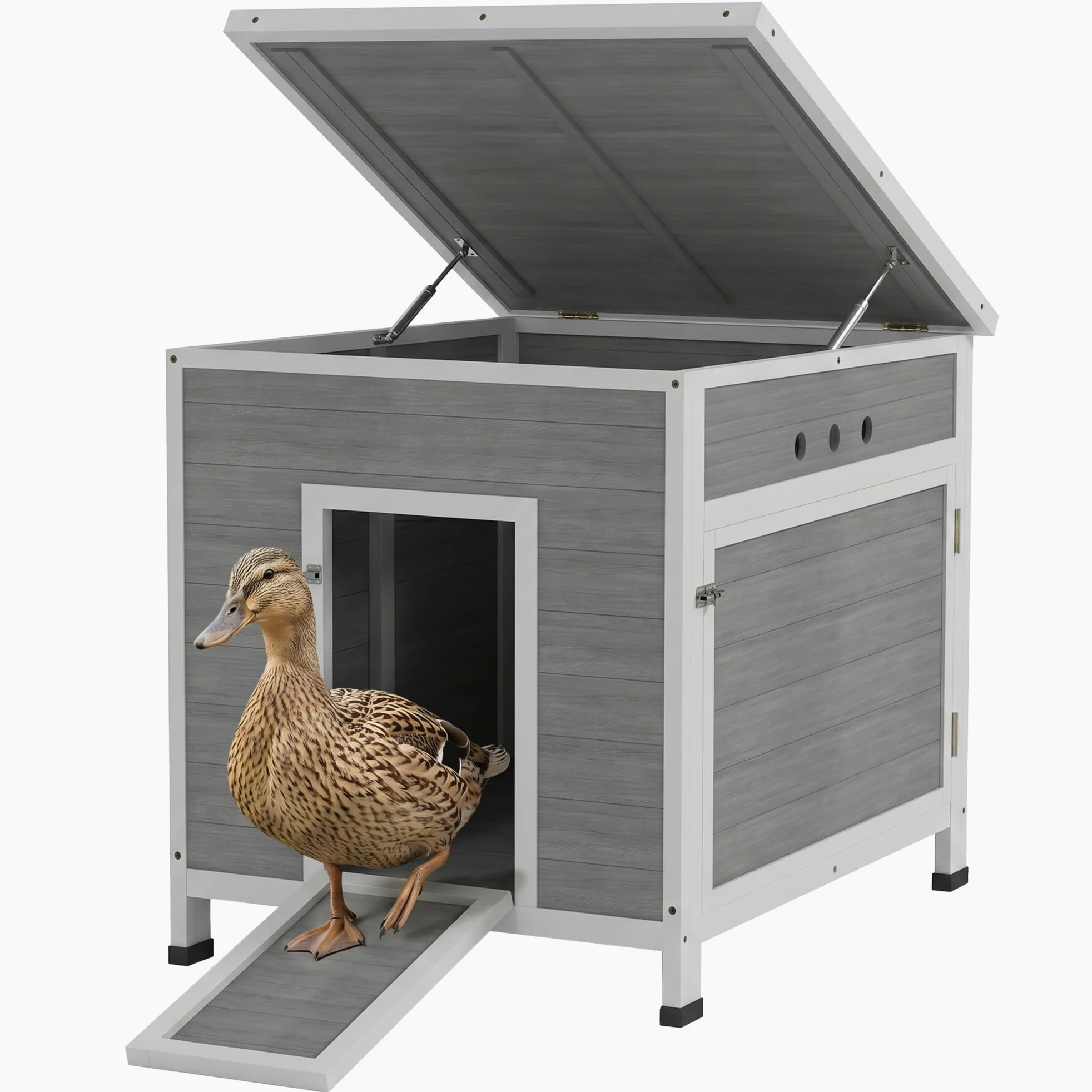 Casetta per anatre PawHut, casetta per anatre con porta laterale, fori di ventilazione, per pollame, per galline in legno di abete, per oche, pollaio con tetto in asfalto
