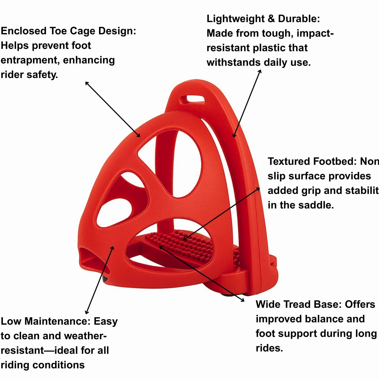 AK CagePro - Staffe per cavalli in plastica leggera, coppia di staffe resistenti con gabbia di sicurezza per allenamento equestre e trail riding AKRS-6045-01 (rosso, 12 cm)