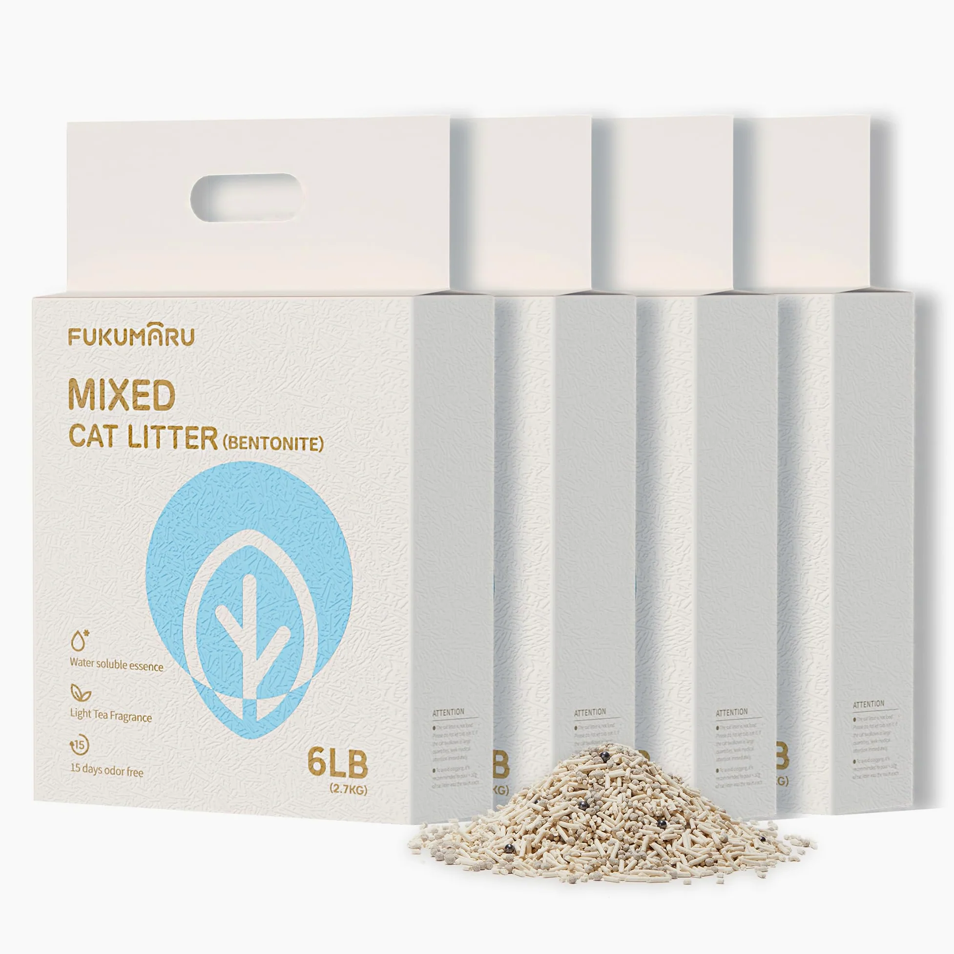 FUKUMARU Lettiera per Gatti al Tofu- 24L, Lettiera Agglomerante Naturale di Mais e Carbone Attivo, Biodegradabile, Profuma di Tè, Inodore, Senza Polvere, Smaltibile nel WC.