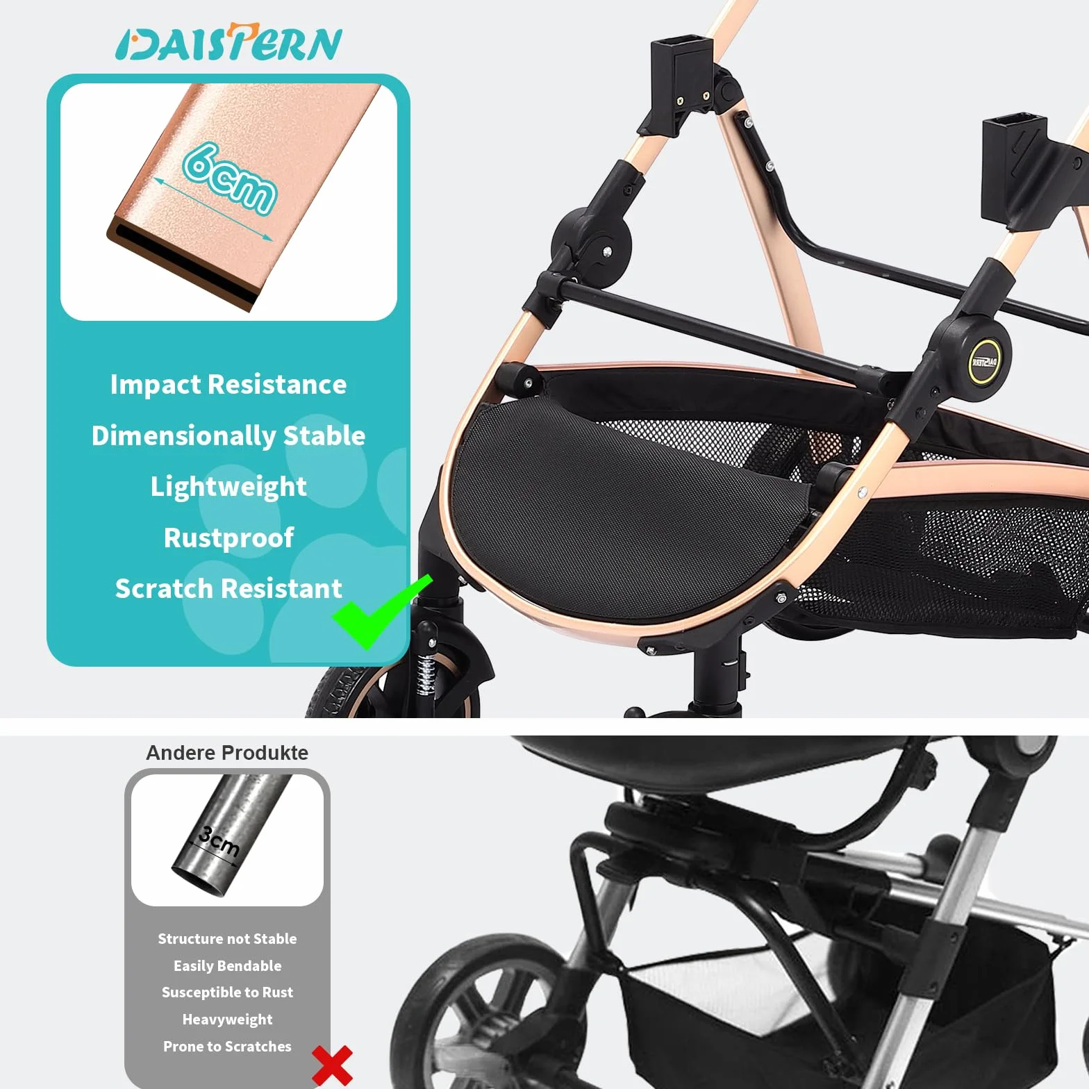 Passeggino per Cani 4 in 1 fino 25 Kg,Telaio in alluminio anodizzato 100% pieghevole,ruote gomma schiumosa 360°,Staccabili,adatto per cani e gatti di medie e piccole taglie, Marrone