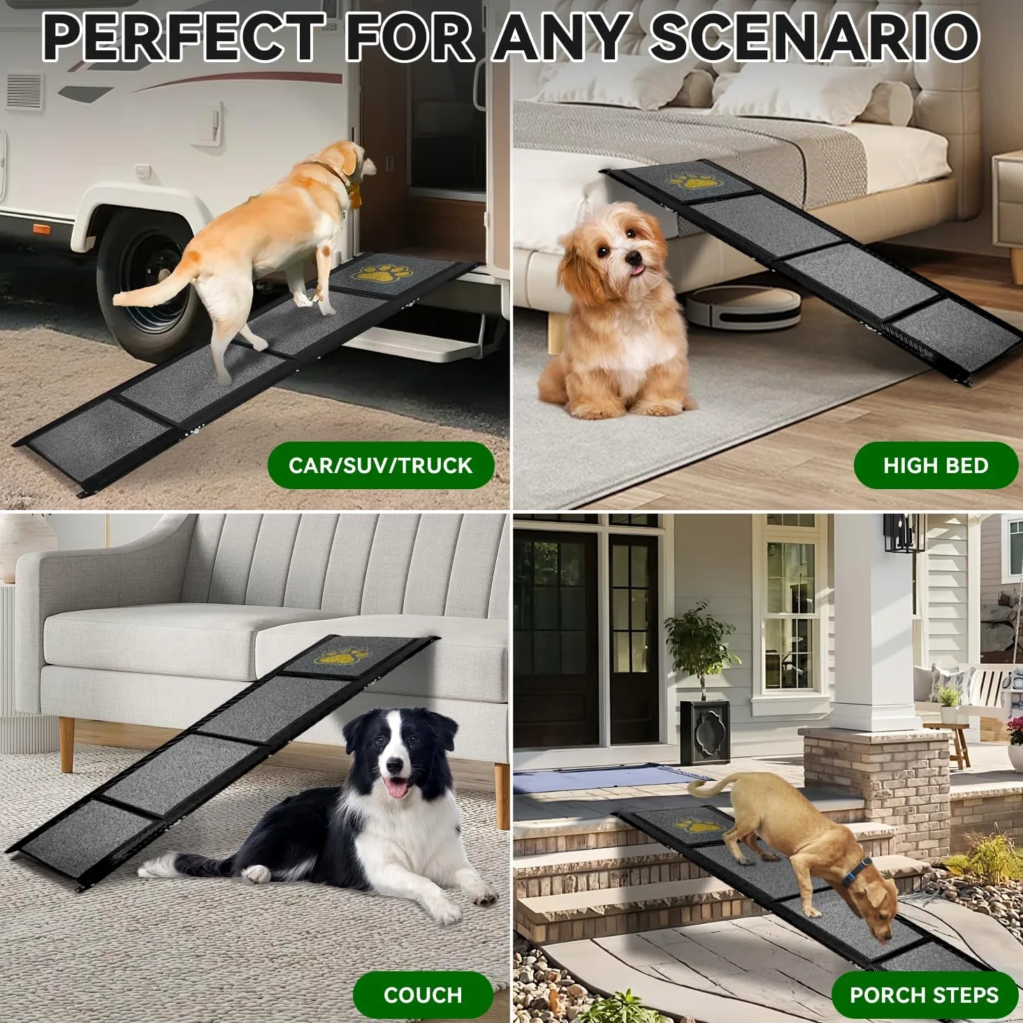 Rampa per cani da auto, pieghevole, 170 x 44 cm, colore grigio, con superficie antiscivolo, fino a 70 kg, leggera in alluminio, per auto, camion, SUV e scale all'aperto