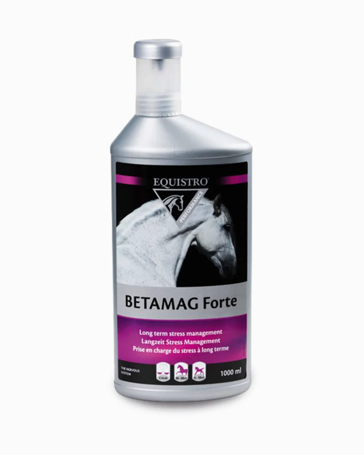 EQUISTRO® Betamag Forte, mangime complementare per cavalli con magnesio e zinco, per ridurre i comportamenti indesiderati, favorisce il benessere e l'equilibrio, qualità premium, 1 l