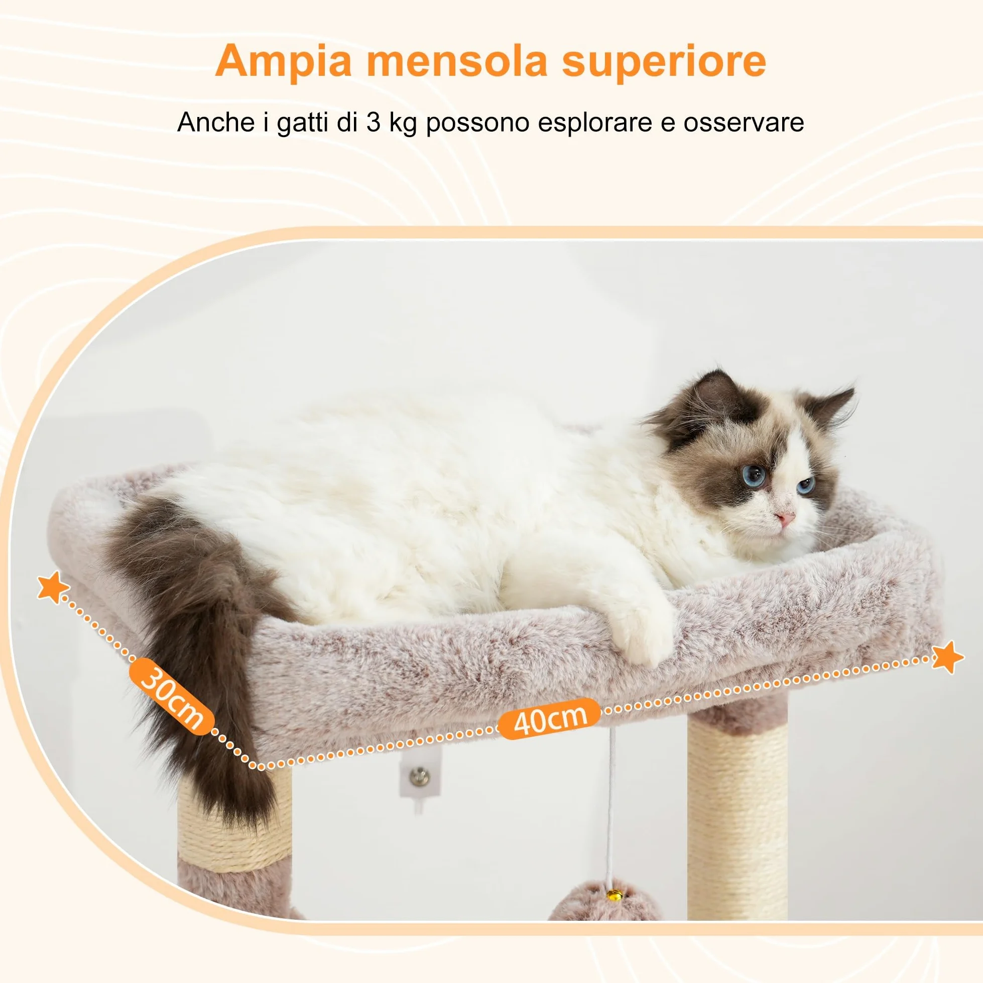 Heybly Albero per Gatti, con Cestino Extra Grande e Morbido, Letto Spazioso, Posto Letto Nascosto, Colonne in Sisal Robuste e Palla di Peluche, Beige Marrone HCT008SMU