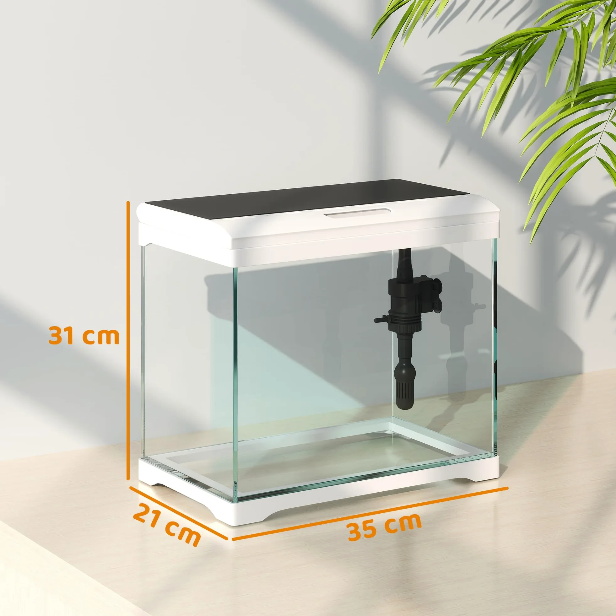 PawHut Acquario in Vetro 17L per Pesci Rossi con Illuminazione LED, Acquario Completo con Pompa d'Acqua e Sistema di Filtraggio, Vaschetta per Pesci Acqua Tropicali 35x21x31 cm Bianco