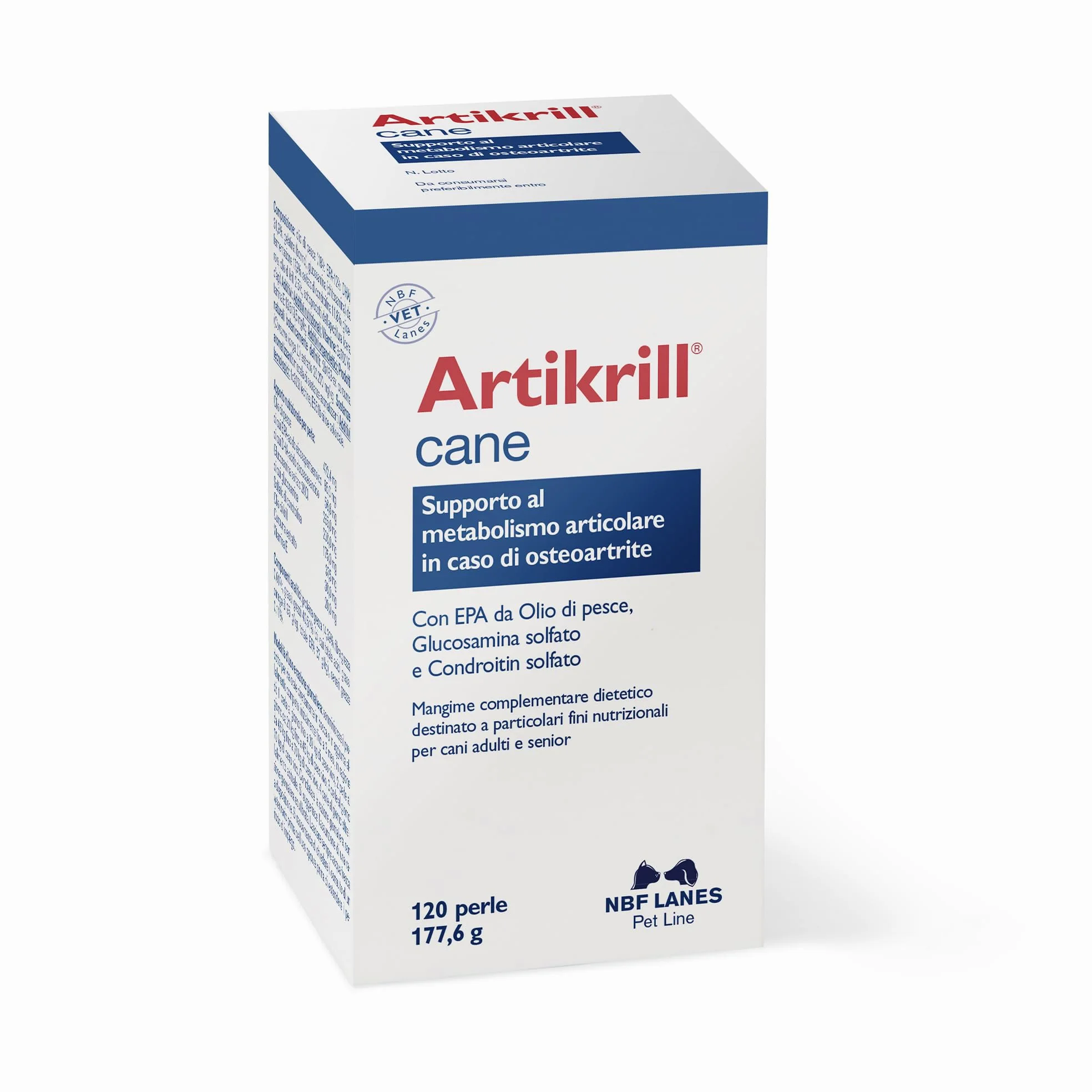 NBF Lanes | Artikrill Cane, 120 Perle Appetibili, Supporto Metabolismo Articolare in caso di Osteoartrite in Cani Adulti e Senior