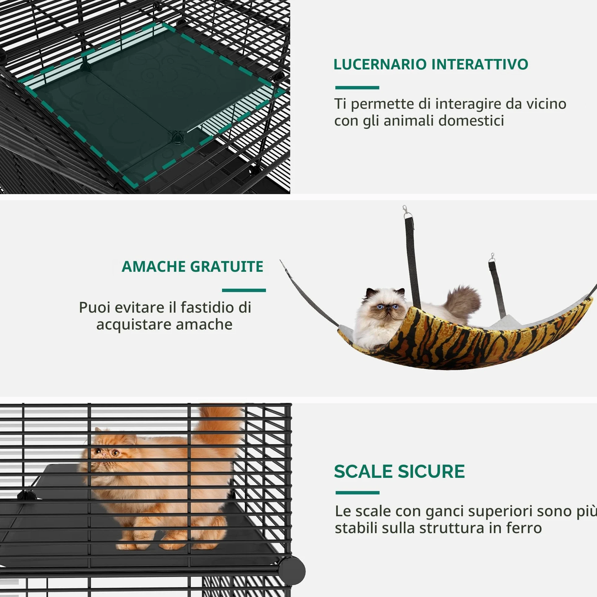 YITAHOME Gabbia per Gatti da Esterno/Interno, Recinto per Gatti a 3 Livelli con Amaca Extra Large, Gabbia per Animali Domestici con Filo Metallico Denso per 1-2 Gatti, Cincillà, Coniglio, Nero