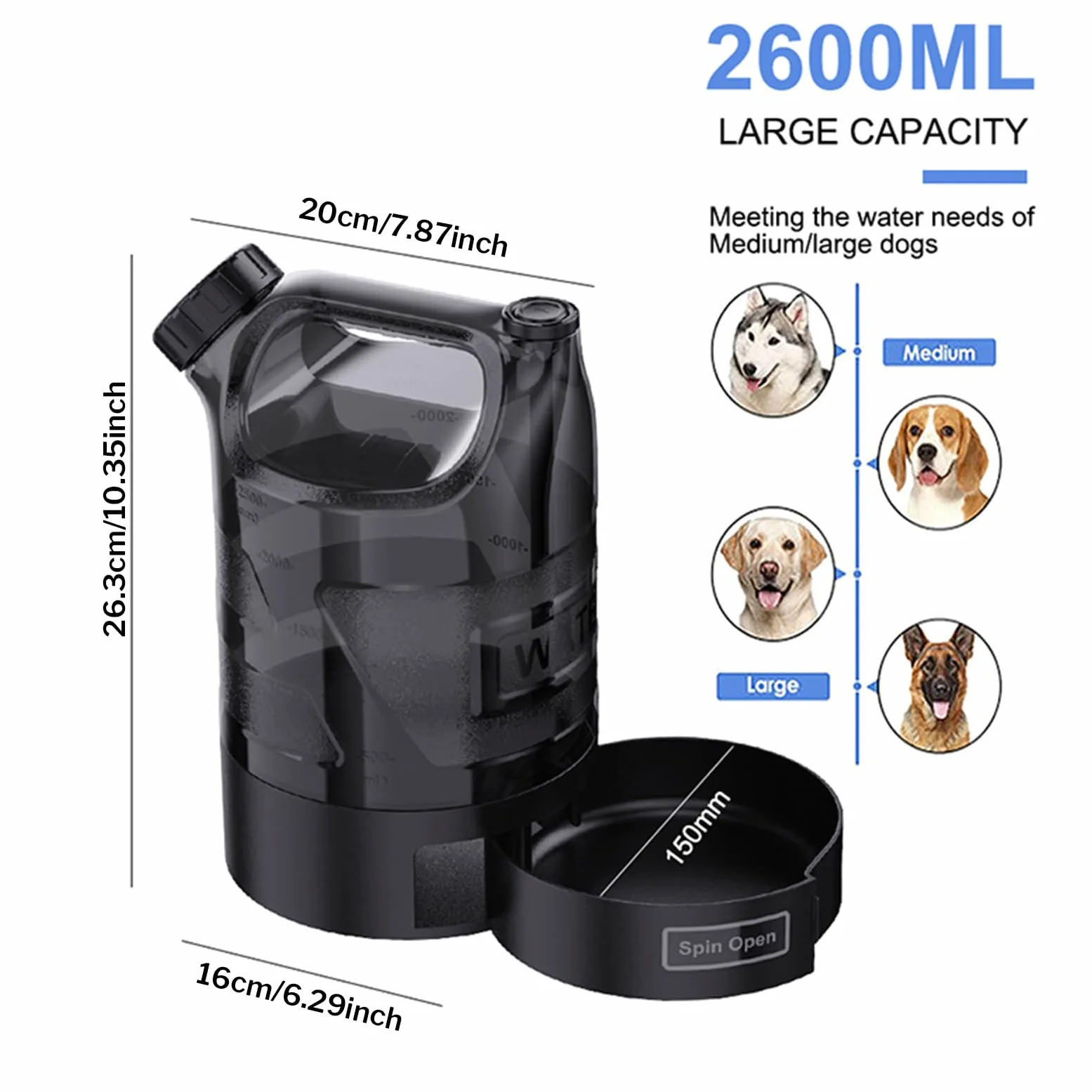 Borraccia Portatile Per Cani Dispenser Acqua Per Cani Da Passeggio | Bottiglia Antigoccia per Cane per Spiaggia, Campeggio e Viaggio