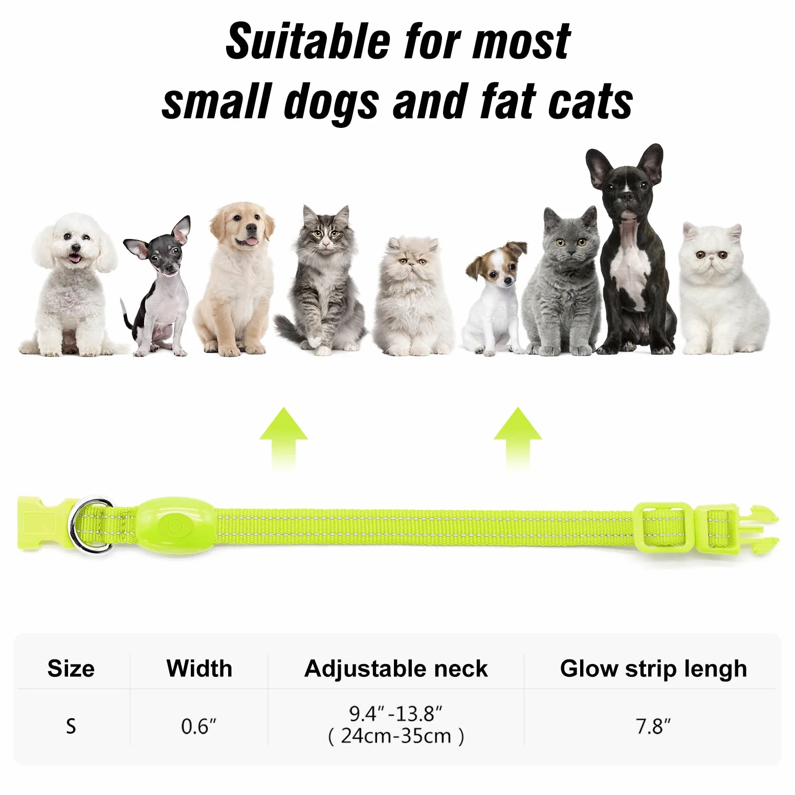 Visinite Collare luminoso per cani di piccole dimensioni, collare LED ricaricabile, completamente regolabile, collare luminoso al buio con luci per cani per passeggiare di notte, verde